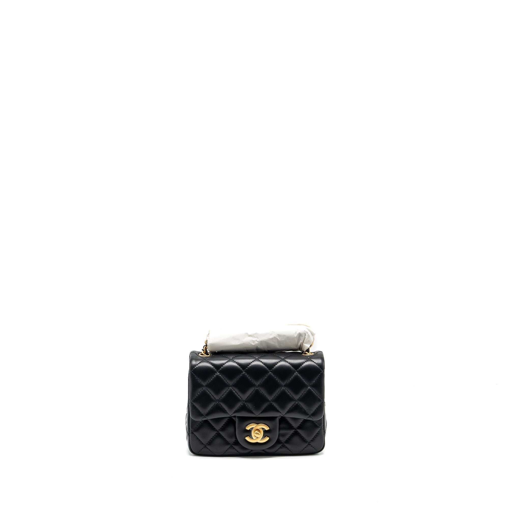 CHANEL PEARL CRUSH MINI SQUARE FLAP BAG LAMBSKIN BLACK GHW (MICROCHIP)