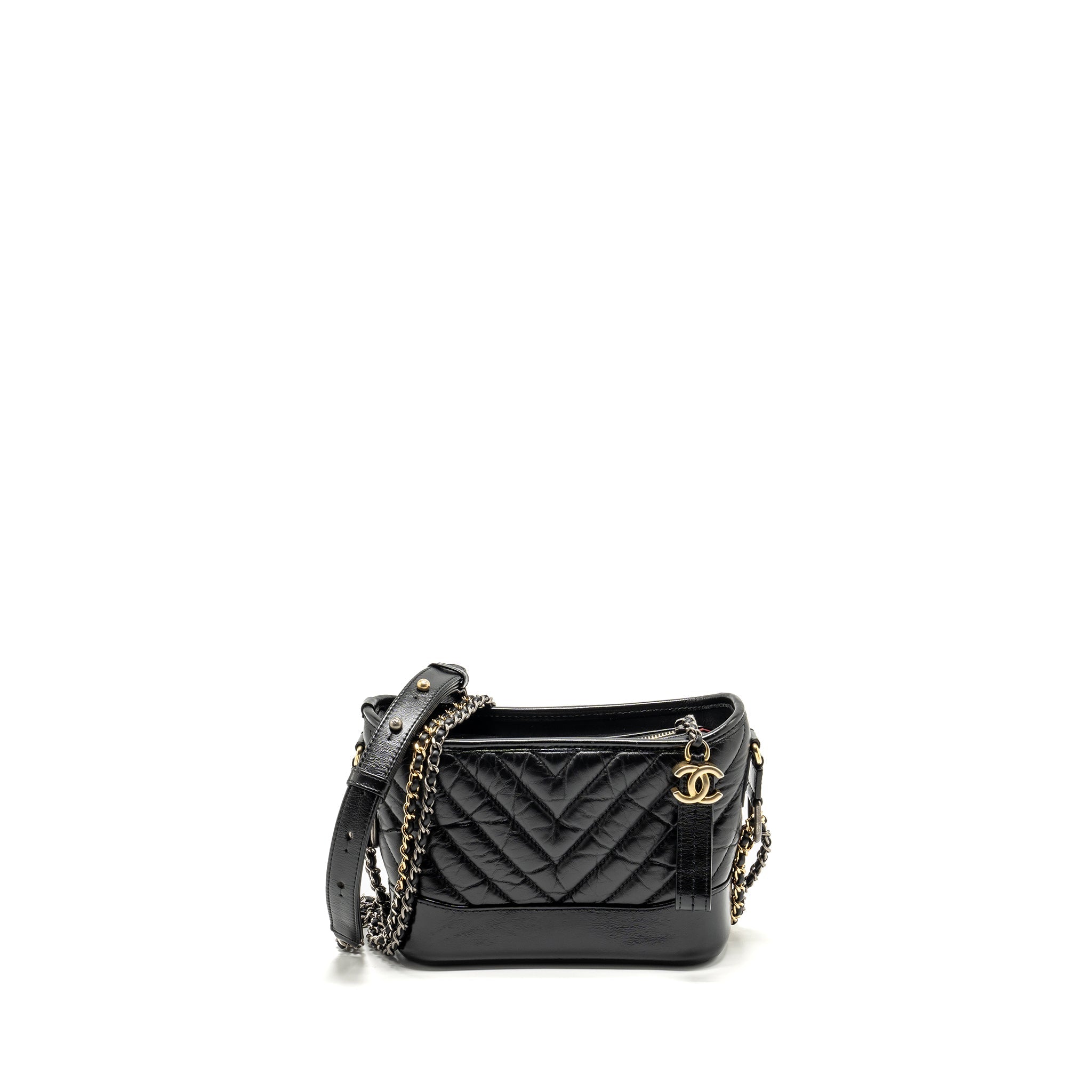 CHANEL SMALL CHEVRON GABRIELLE HOBO BAG CALFSKIN BLACK MULTICOLOUR HARDWARE
