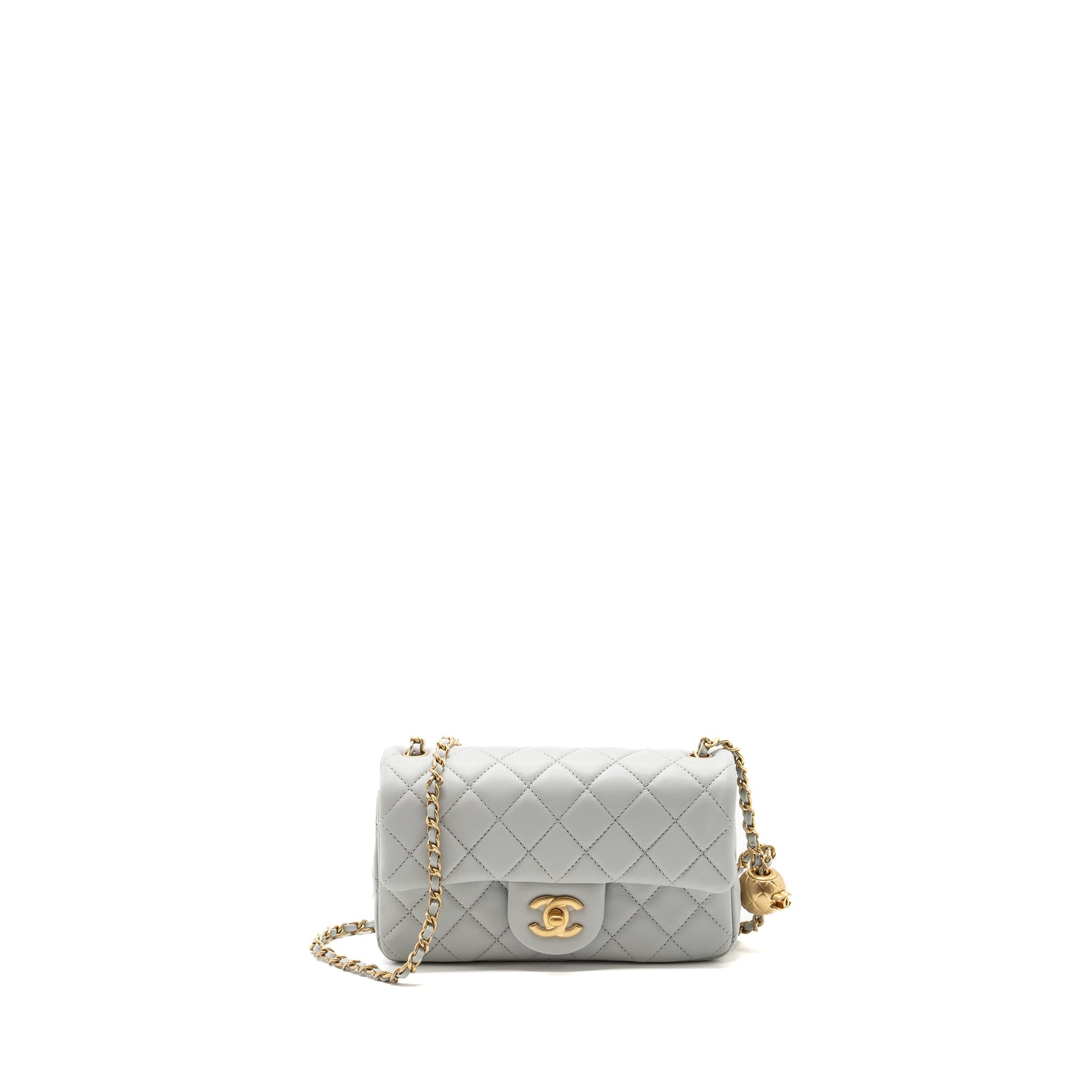 CHANEL 23C PEARL CRUSH MINI RECTANGULAR FLAP BAG LAMBSKIN LIGHT GREY GHW (MICROCHIP)