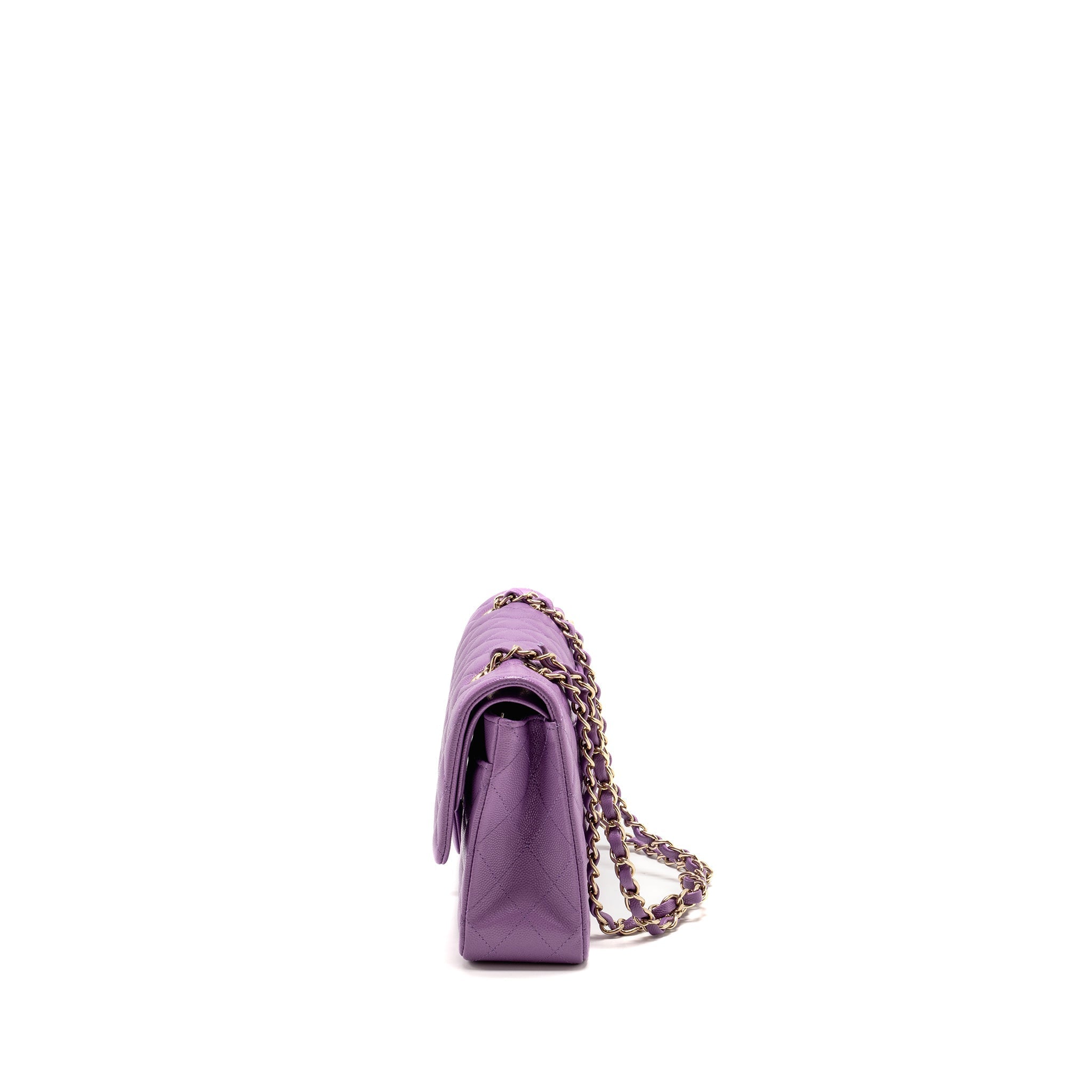 CHANEL MEDIUM CLASSIC DOUBLE FLAP BAG CAVIAR PURPLE LGHW (MICROCHIP)