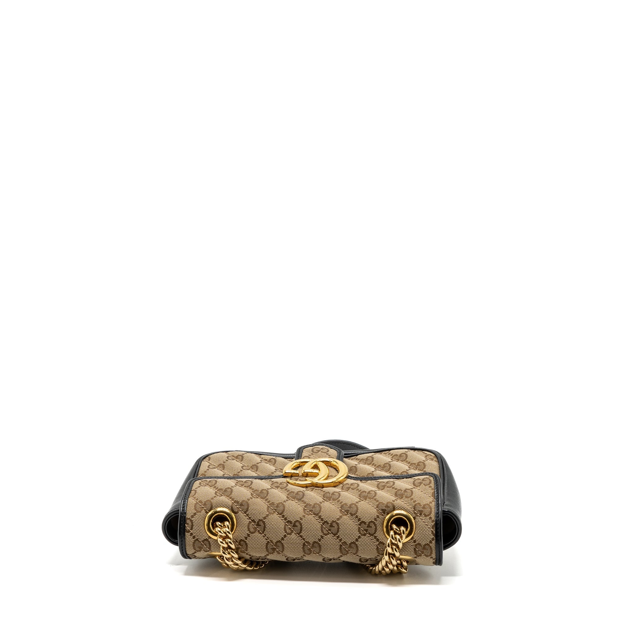 GUCCI MINI GG MARMONT BAG GG CANVAS / LEATHER BEIGE/ BLACK GHW