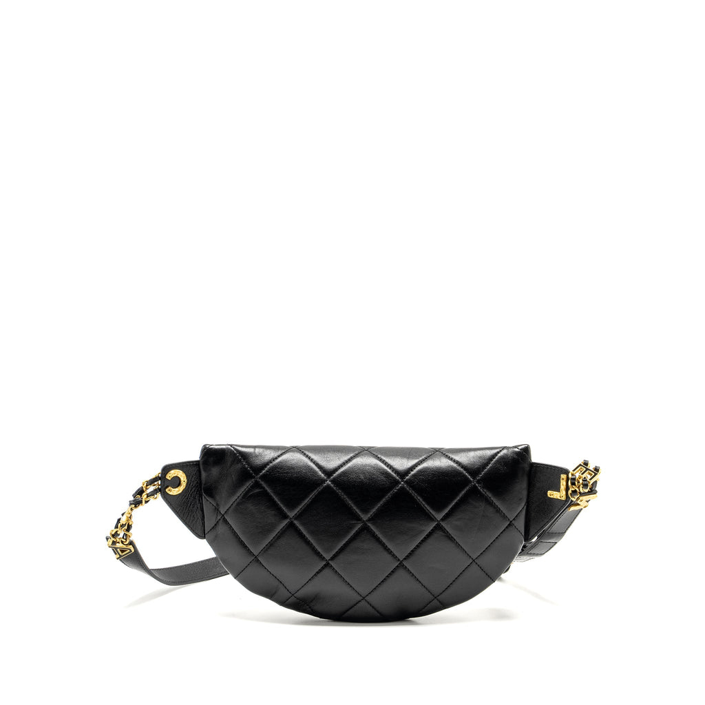 CHANEL LETTER LOGO DETAILED WAIST BAG LAMBSKIN BLACK GHW (MICROCHIP)