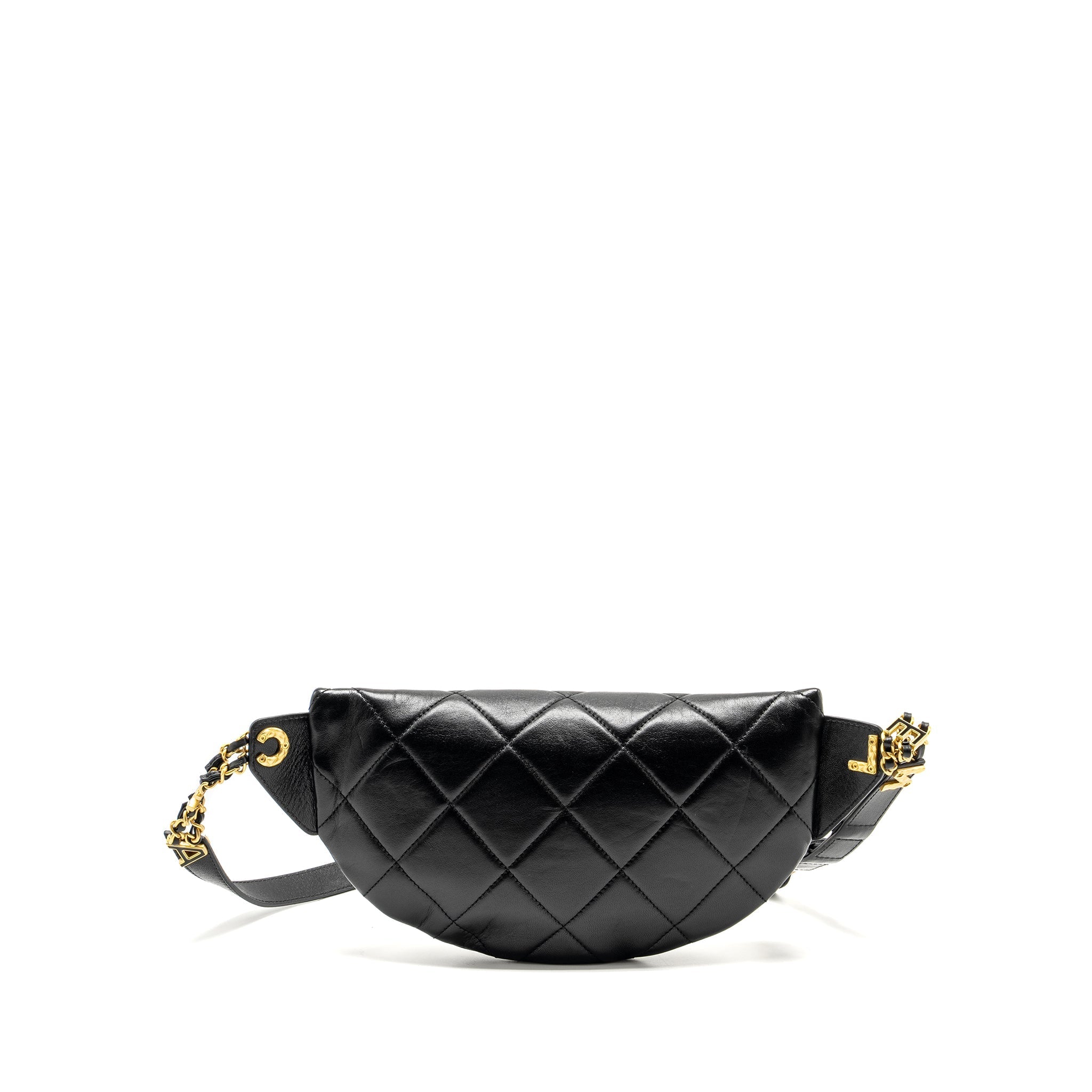 CHANEL LETTER LOGO DETAILED WAIST BAG LAMBSKIN BLACK GHW (MICROCHIP)