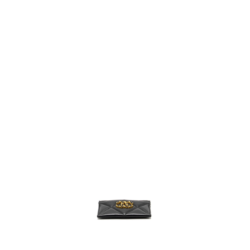 CHANEL 19 CARD HOLDER LAMBSKIN BLACK GHW (MICROCHIP)