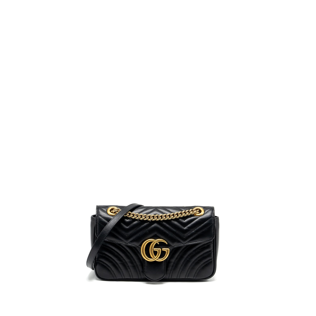 GUCCI SMALL GG MARMONT SHOULDER BAG CALFSKIN BLACK GHW