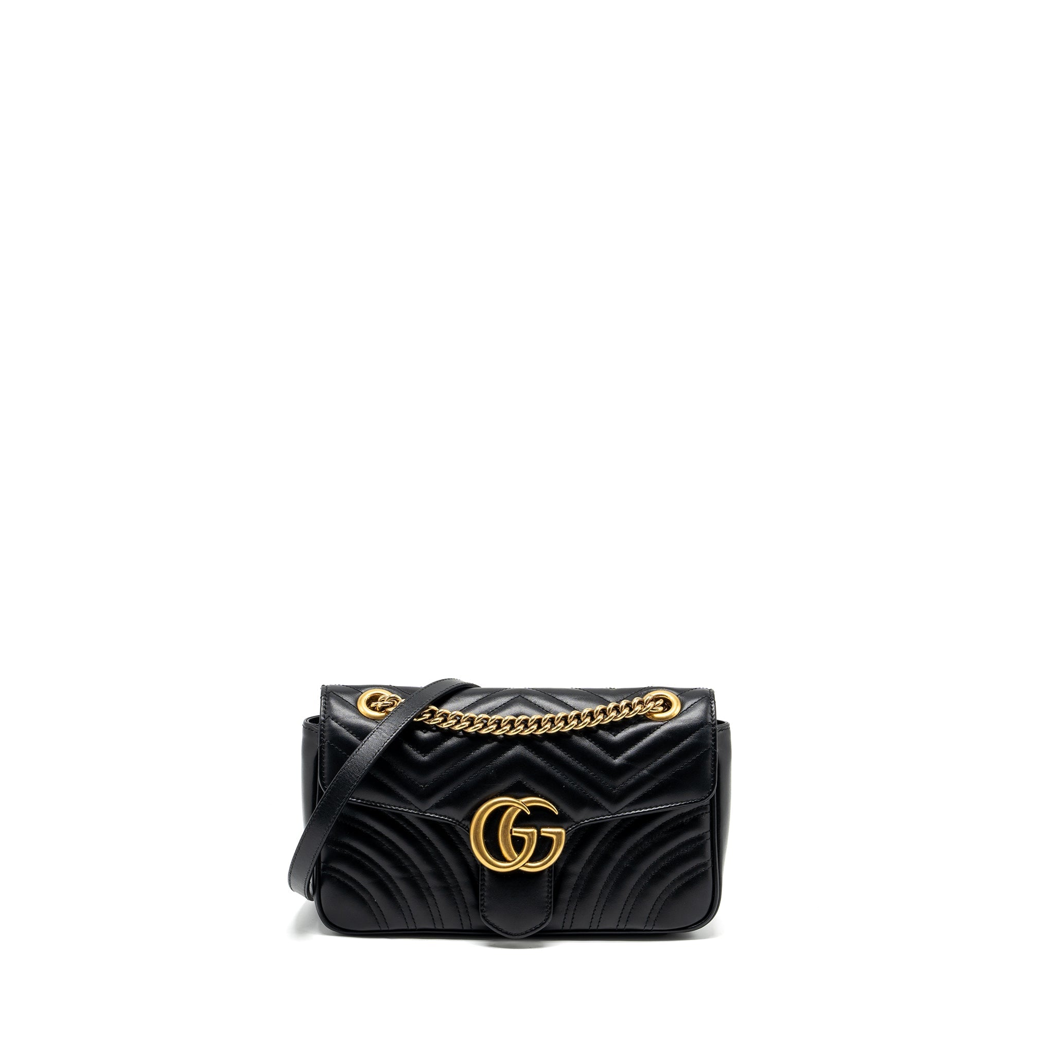GUCCI SMALL GG MARMONT SHOULDER BAG CALFSKIN BLACK GHW