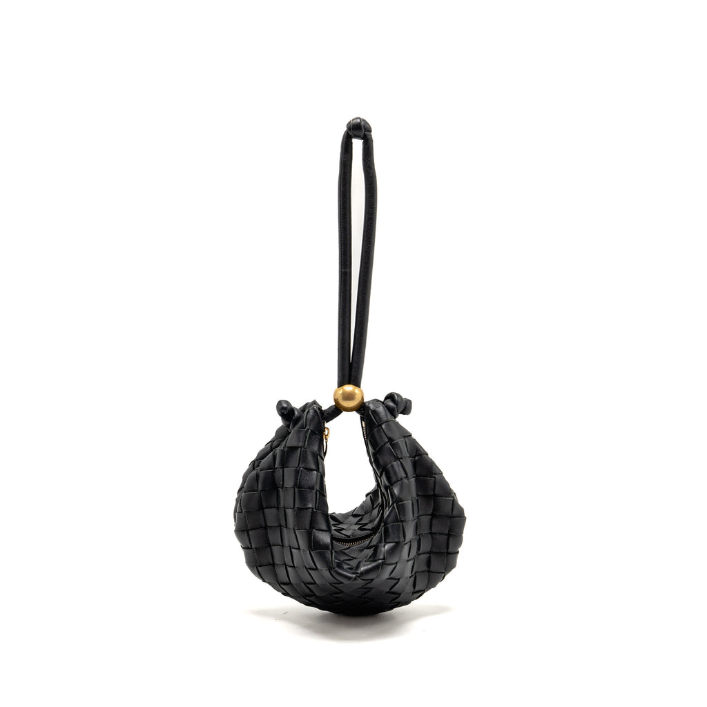 BOTTEGA VENETA MINI TURN POUCH LAMBSKIN BLACK GHW