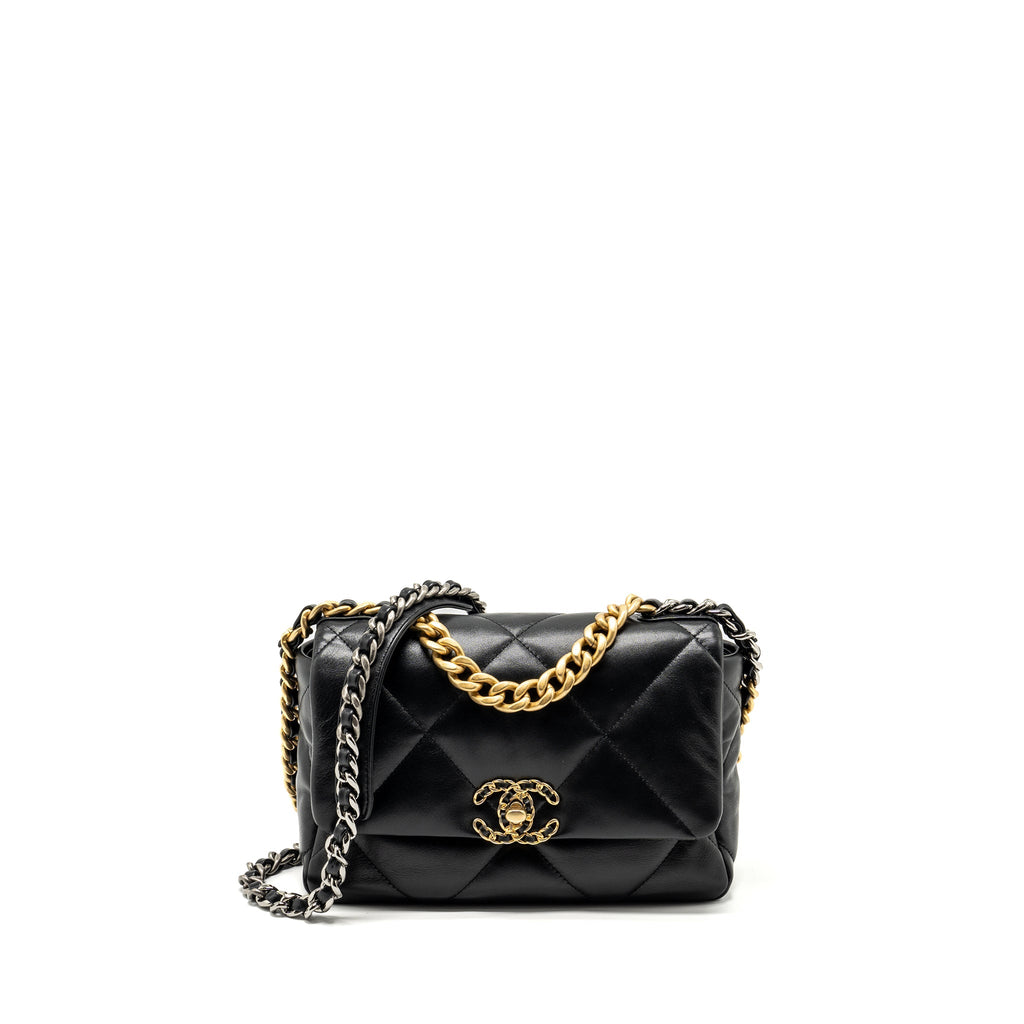 CHANEL SMALL 19 BAG LAMBSKIN BLACK MULTICOLOUR HARDWARE