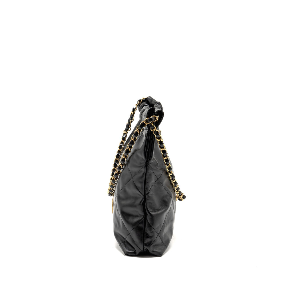 CHANEL SMALL 22 BAG SHINY CALFSKIN BLACK GHW (MICROCHIP)