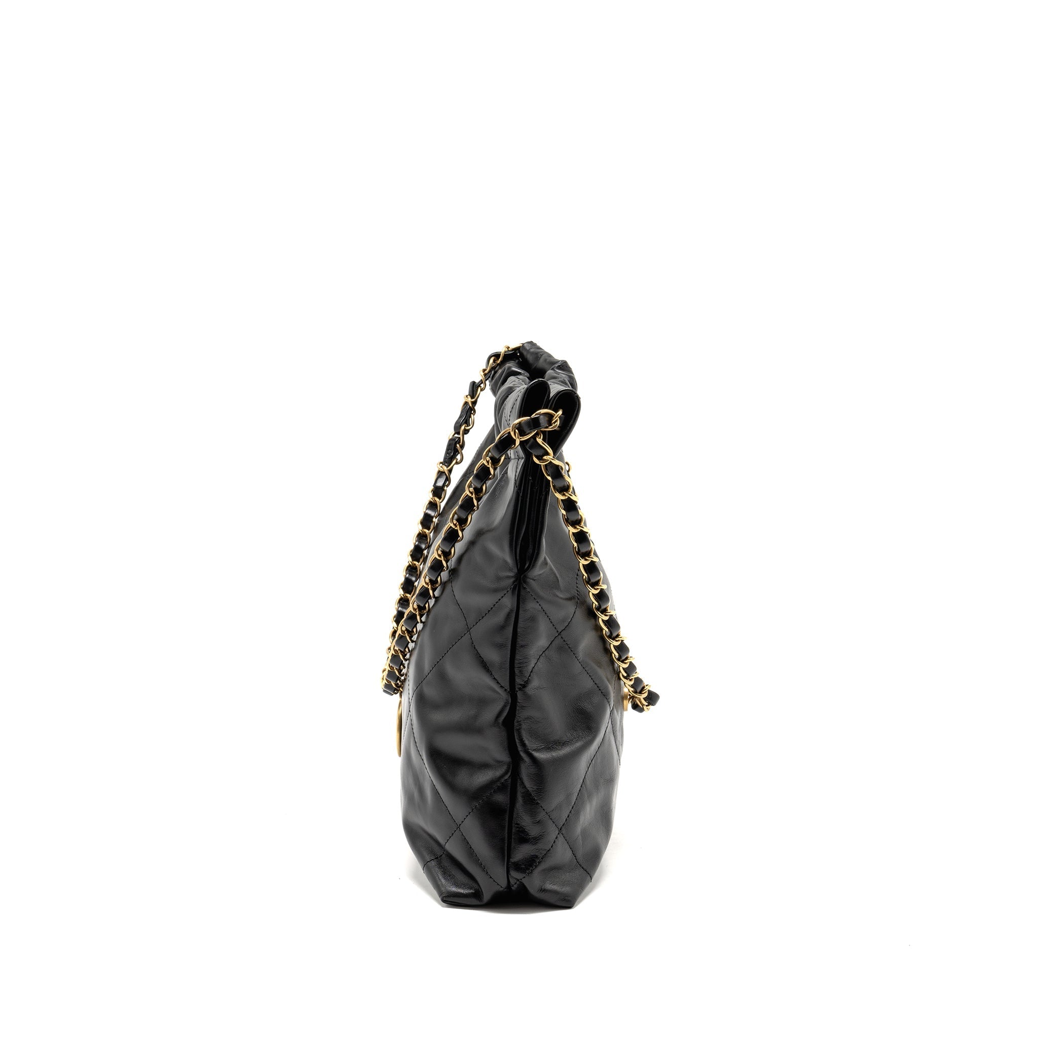 CHANEL SMALL 22 BAG SHINY CALFSKIN BLACK GHW (MICROCHIP)