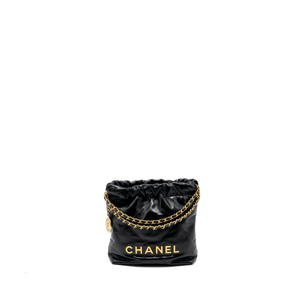 CHANEL MINI 22 BAG SHINY CALFSKIN BLACK GHW (MICROCHIP)