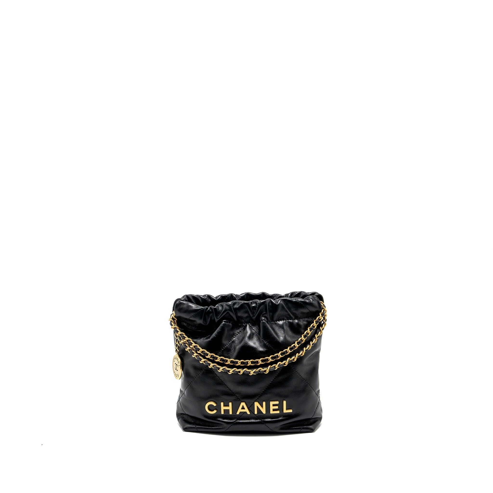 CHANEL MINI 22 BAG SHINY CALFSKIN BLACK GHW (MICROCHIP)