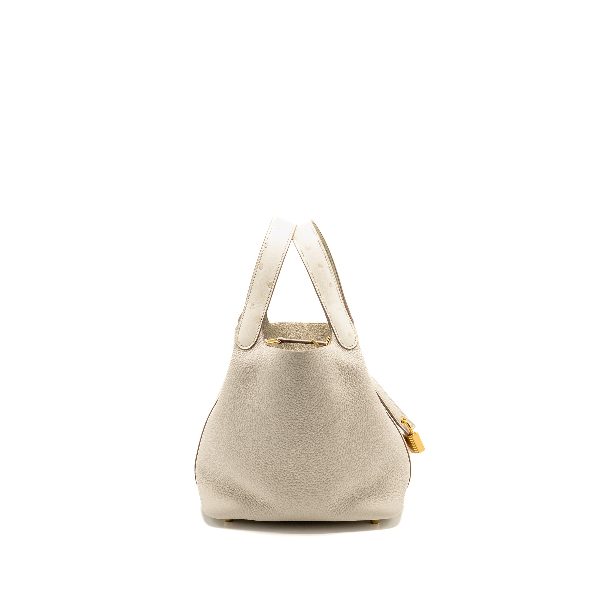 HERMES PICOTIN 18 LOCK BAG OSTRICH TOUCH/CLEMENCE BETON GHW