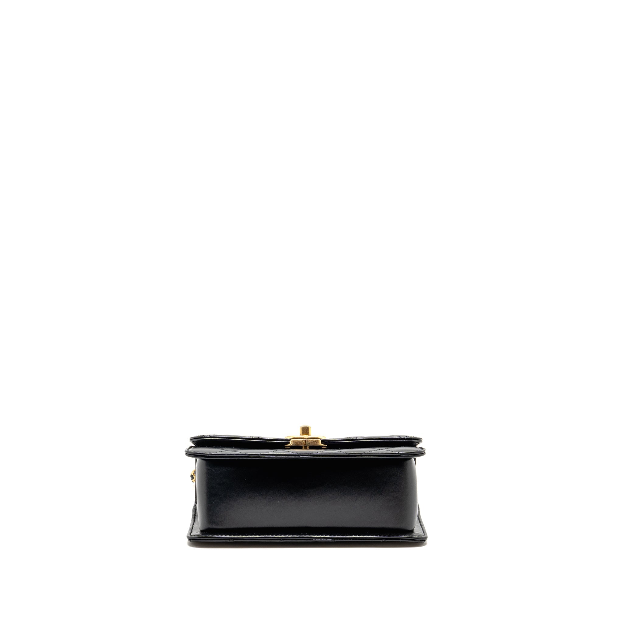 CHANEL GOLD CRUSH FLAP BAG CALFSKIN BLACK GHW (MICROCHIP)
