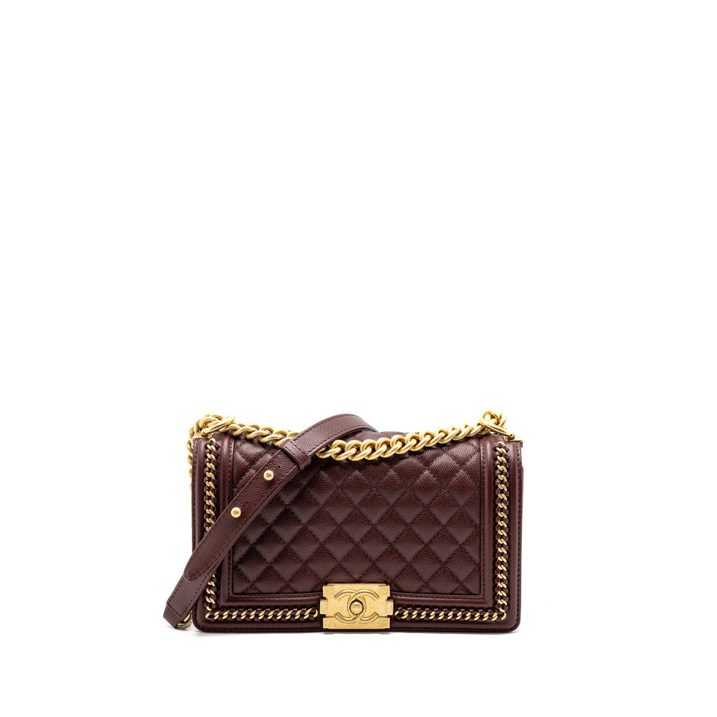 CHANEL MEDIUM BOY BAG LIMITED EDITION CAVIAR BURGUNDY GHW(MICROCHIP)