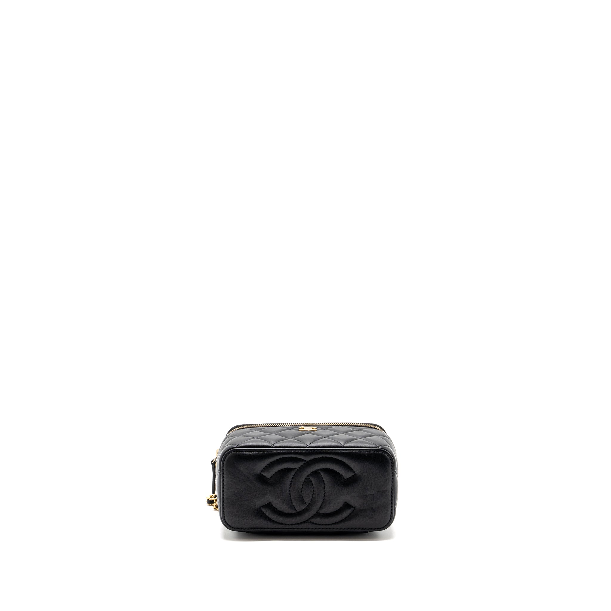 CHANEL PEARL CRUSH LONG VANITY CASE LAMBSKIN BLACK GHW (MICROCHIP)