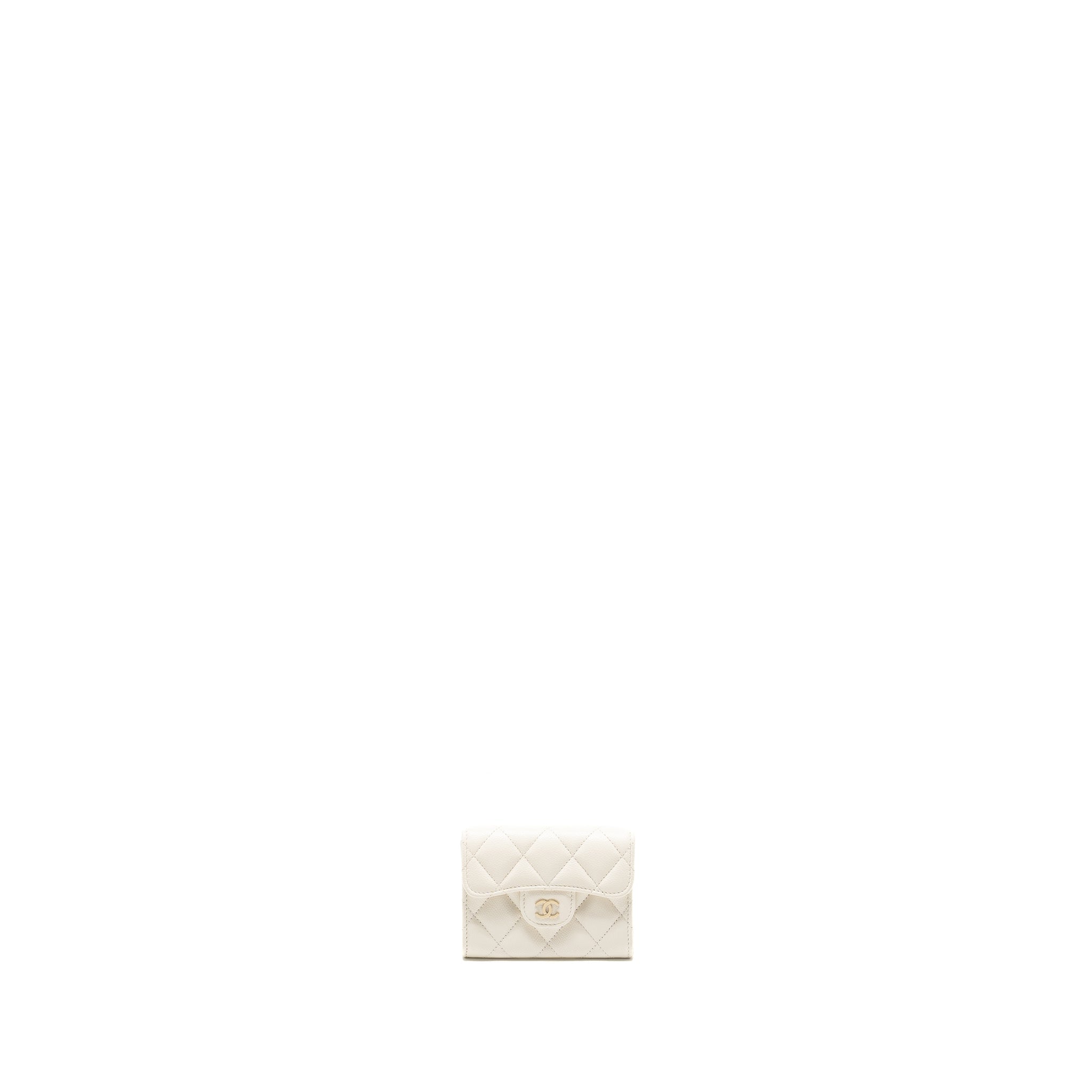 CHANEL CLASSIC FLAP CARD HOLDER CAVIAR WHITE LGHW (MICROCHIP)