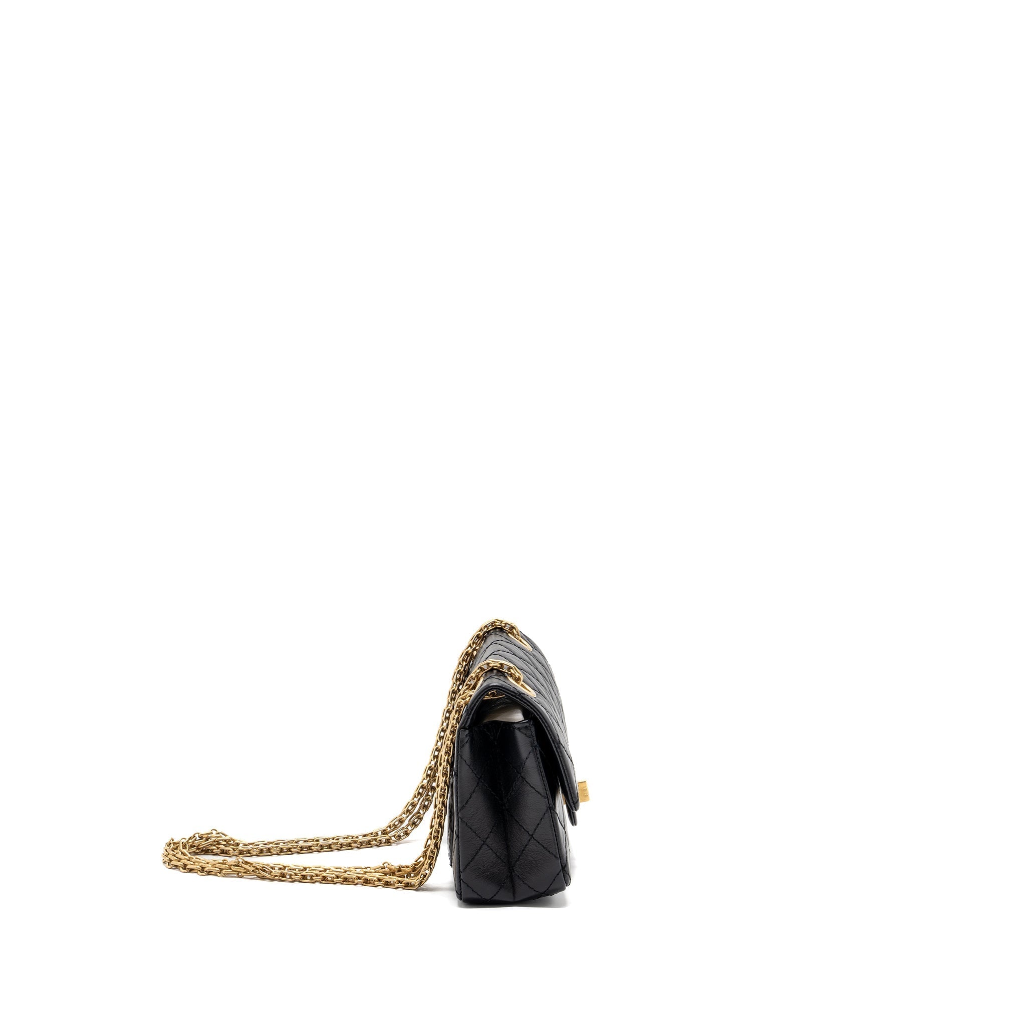 CHANEL MINI 2.55 REISSUE FLAP BAG AGED CALFSKIN BLACK GHW(MICROCHIP)