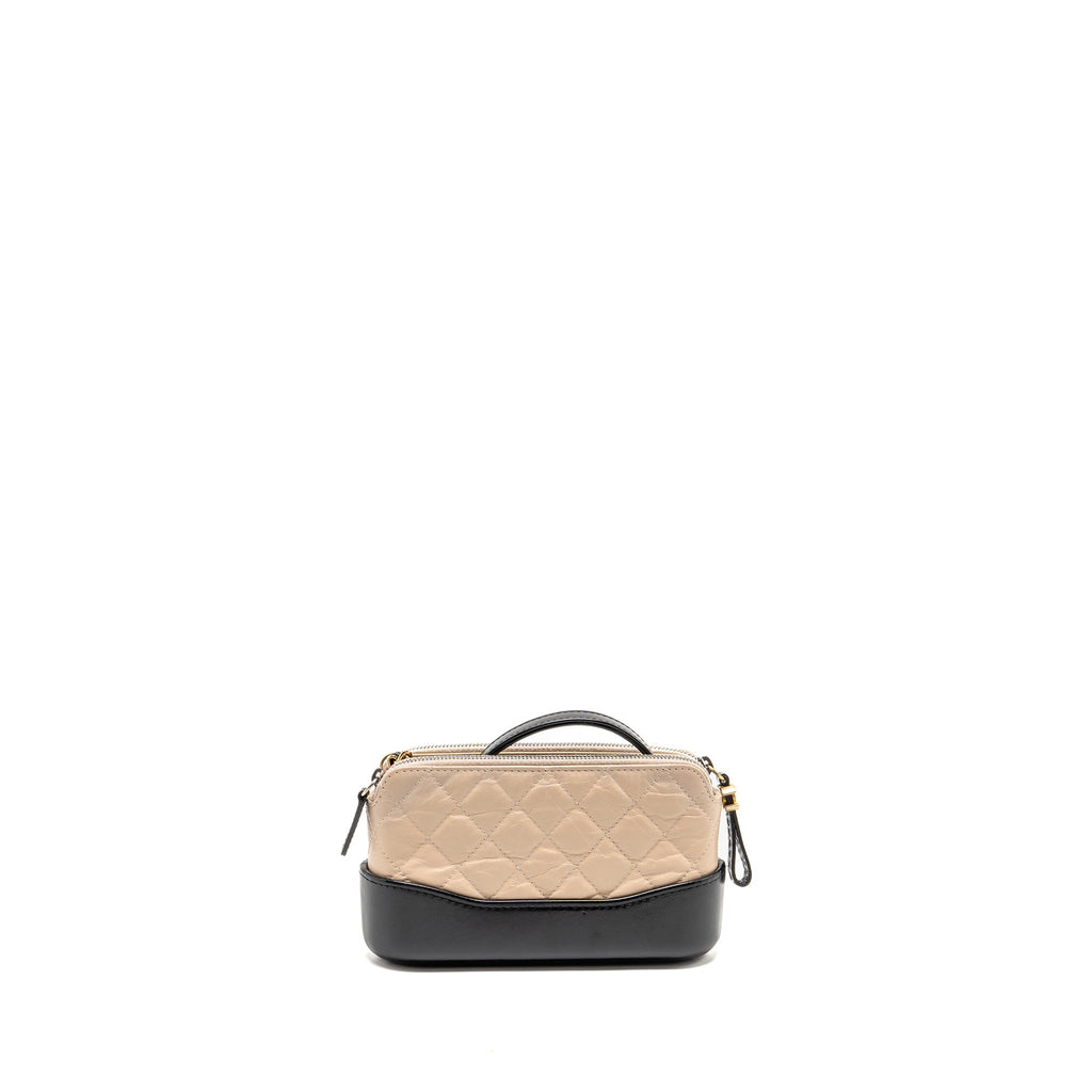 CHANEL GABRIELLE DOUBLE ZIP CLUTCH ON CHAIN AGED CALFSKIN BEIGE/BLACK MULTICOLOUR HARDWARE