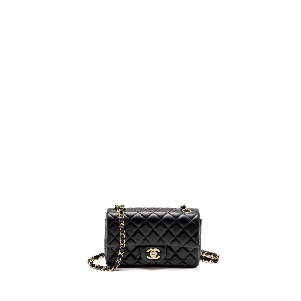 CHANEL MINI RECTANGULAR FLAP BAG LAMBSKIN BLACK LGHW (MICROCHIP)