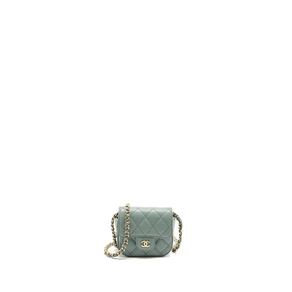 CHANEL MINI FLAP VANITY WITH CHAIN CAVIAR LIGHT GREEN LGHW