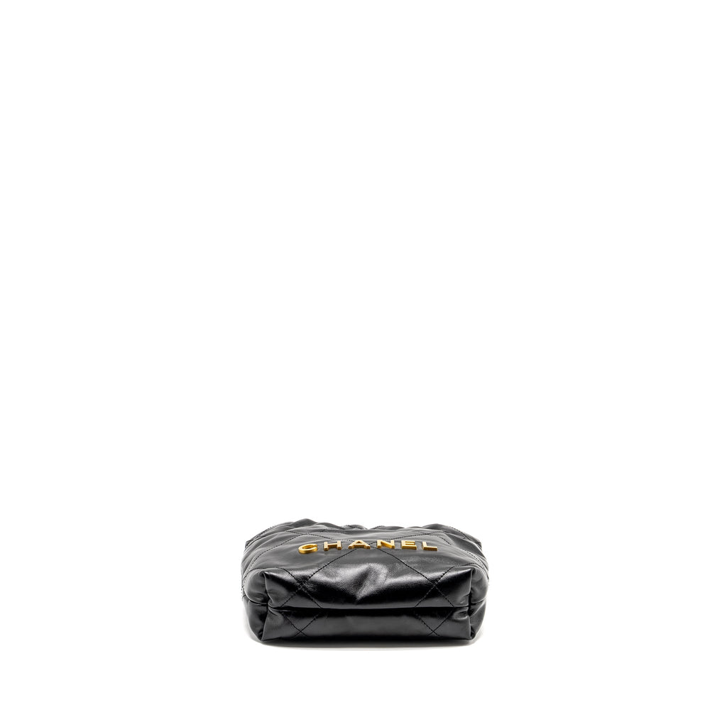 CHANEL 23K MINI 22 BAG SHINY CALFSKIN BLACK GHW (MICROCHIP)