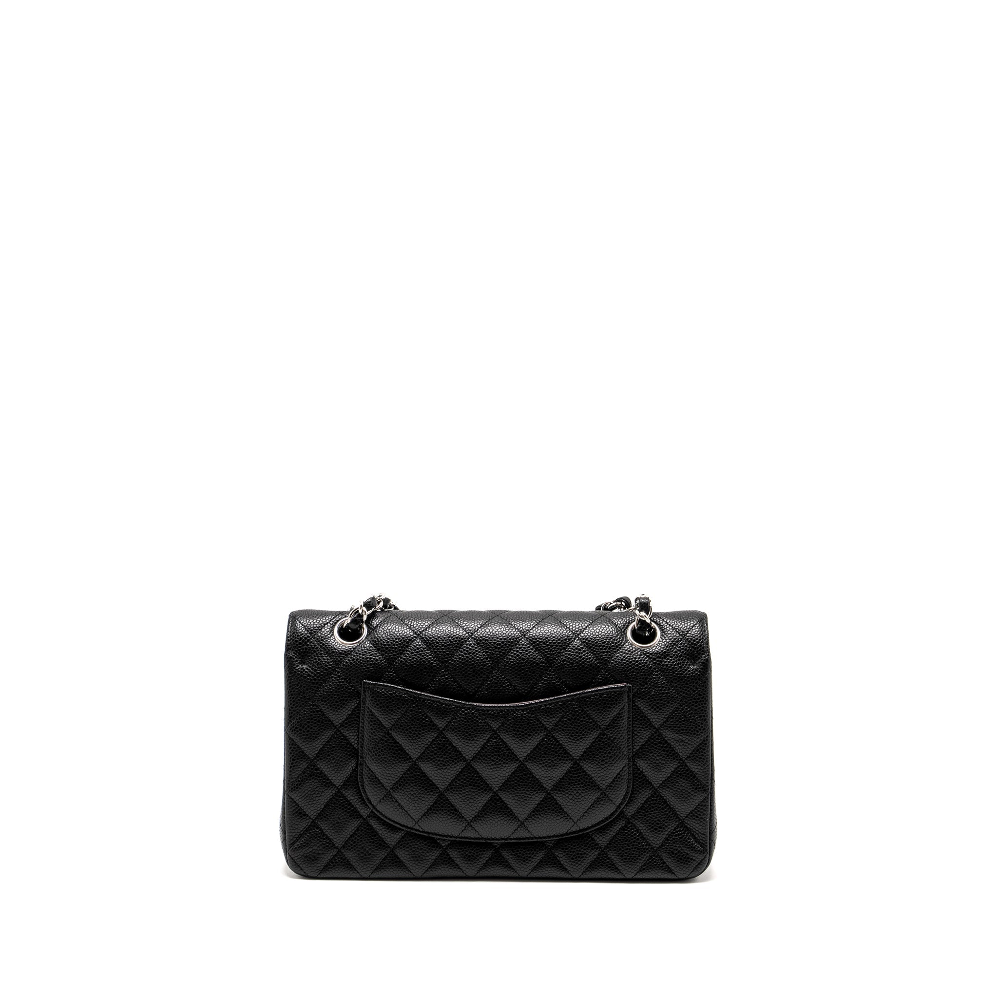 CHANEL MEDIUM CLASSIC DOUBLE FLAP BAG CAVIAR BLACK SHW (MICROCHIP)