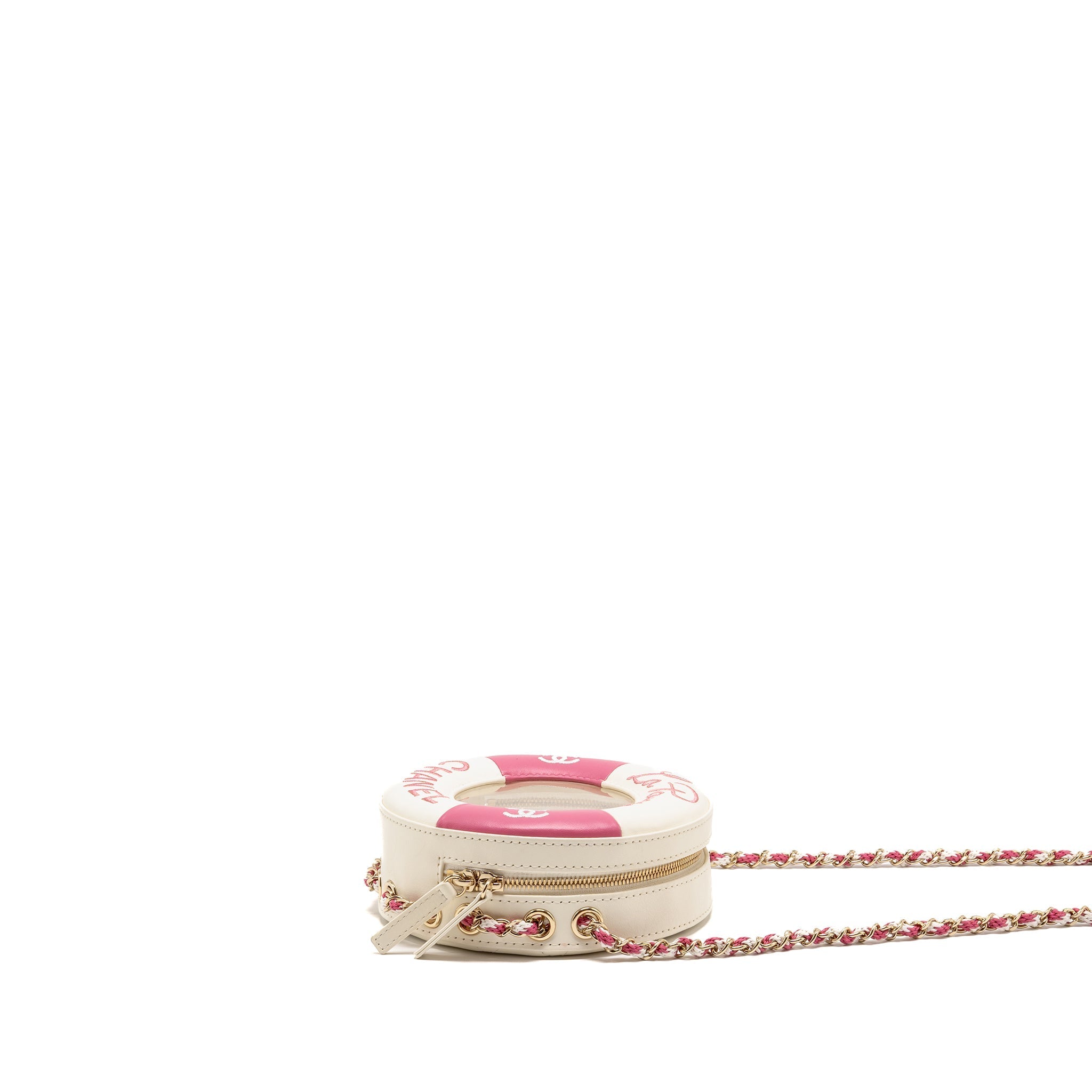 CHANEL 19C LA PAUSA LIFESAVER BAG LAMBSKIN/PVC PINK/WHITE LGHW