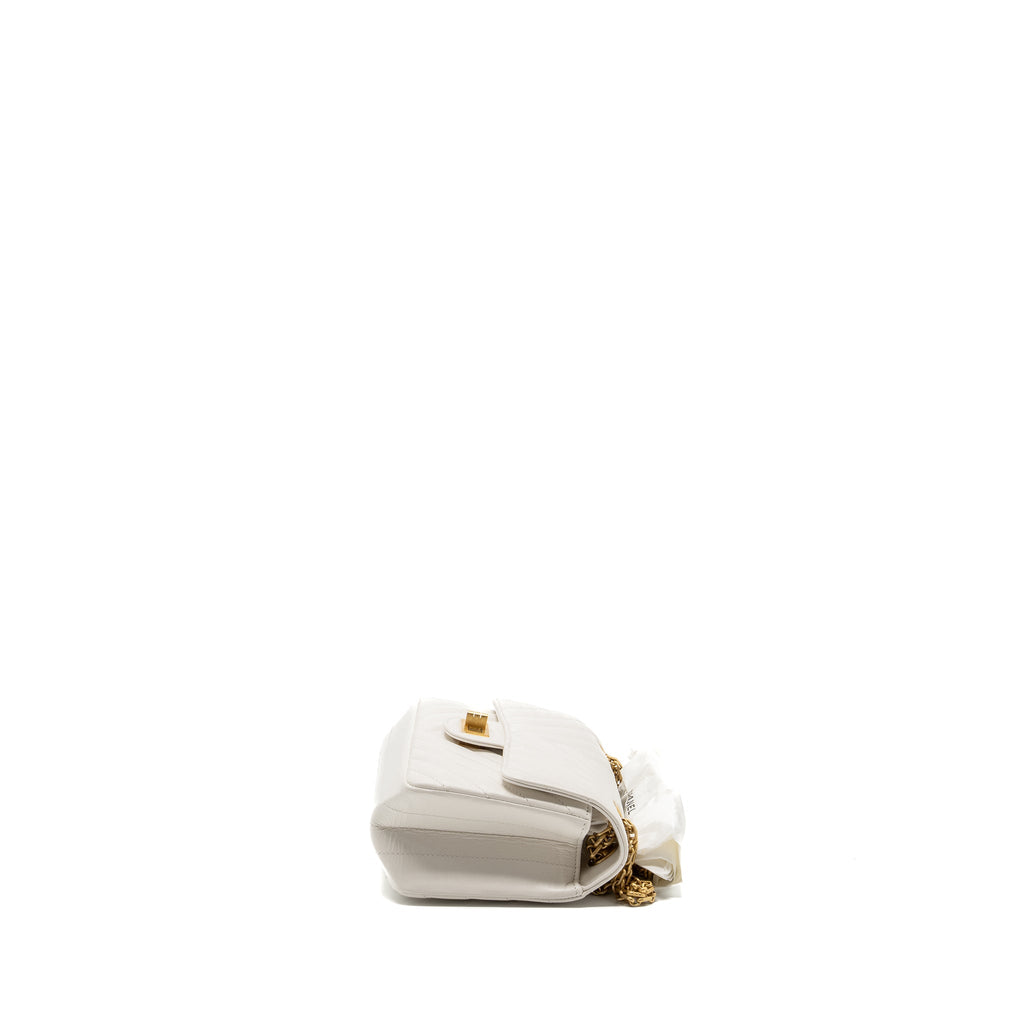 CHANEL MINI CHEVRON 2.55 REISSUE FLAP BAG CALFSKIN WHITE GHW (MICROCHIP)