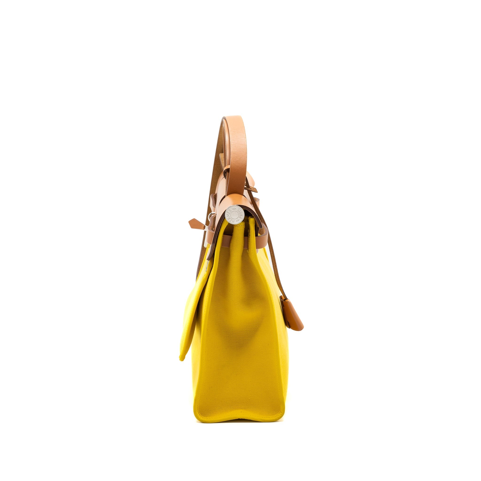 HERMES HERBAG 31 ZIP BAG CANVAS / LEATHER JAUNE DE NAPLES / NATURAL SHW