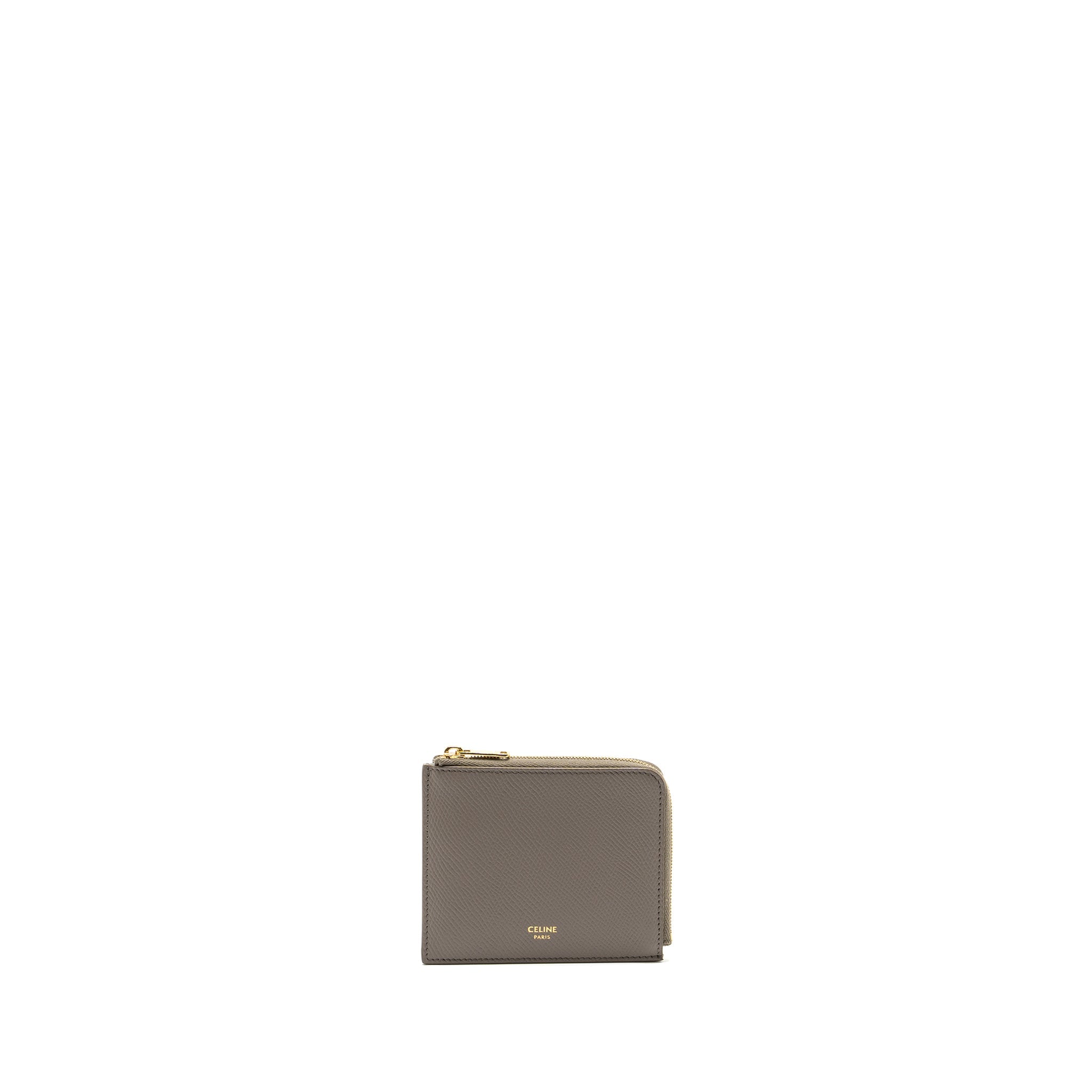 CELINE ZIPPED PURSE WITH REMOVABLE CARD HOLDER CALFSKIN / LAMBSKIN GREY / LIGHT BLUE GHW