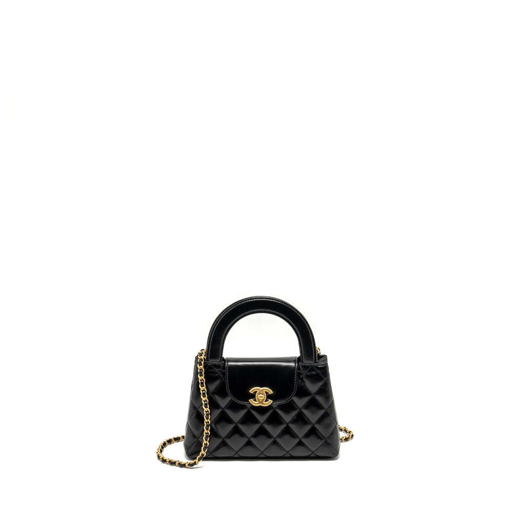 CHANEL 24A MINI SHOPPING TOTE/ MINI KELLY CALFSKIN BLACK GHW (MICROCHIP)