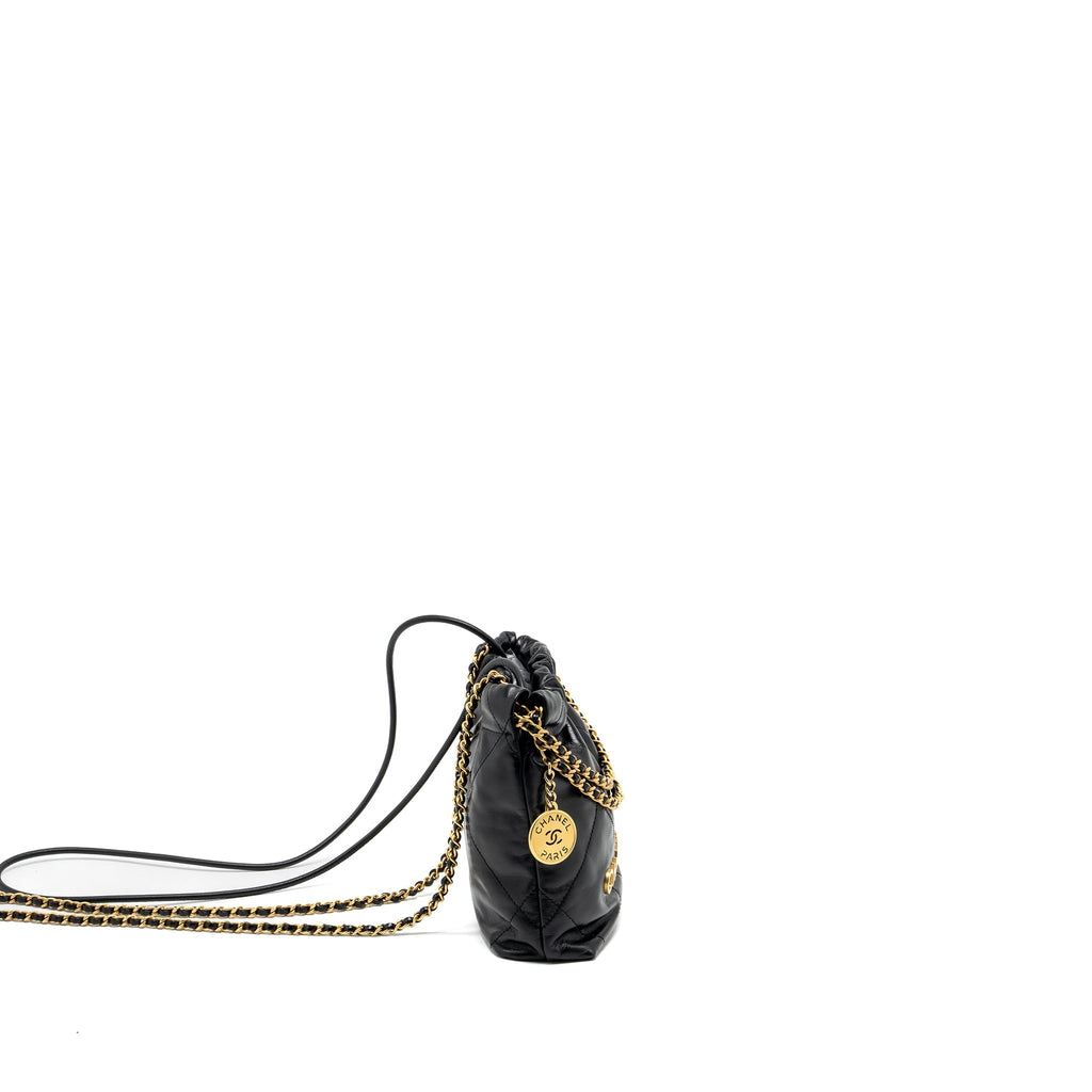 CHANEL MINI 22 BAG SHINY CALFSKIN BLACK GHW (MICROCHIP)