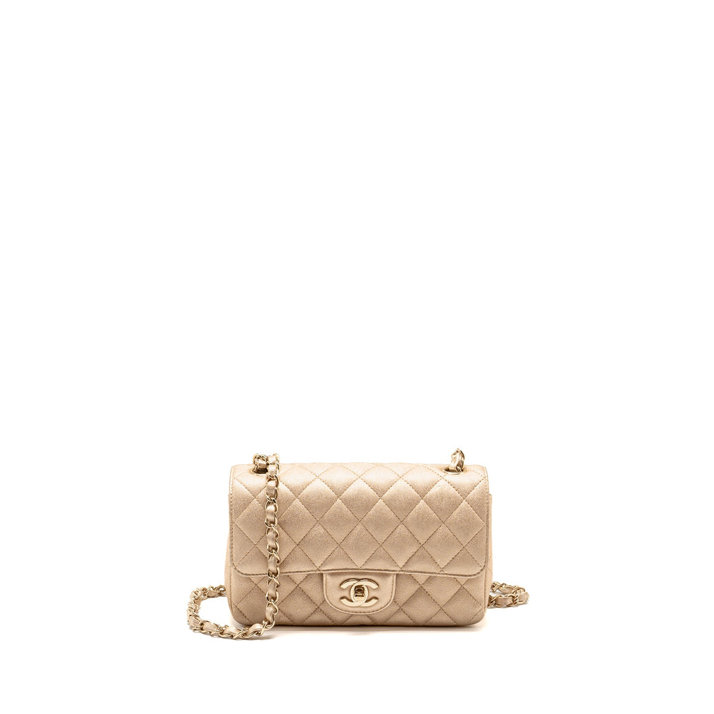 CHANEL MINI RECTANGULAR FLAP BAG LAMBSKIN METALLIC GOLD LGHW