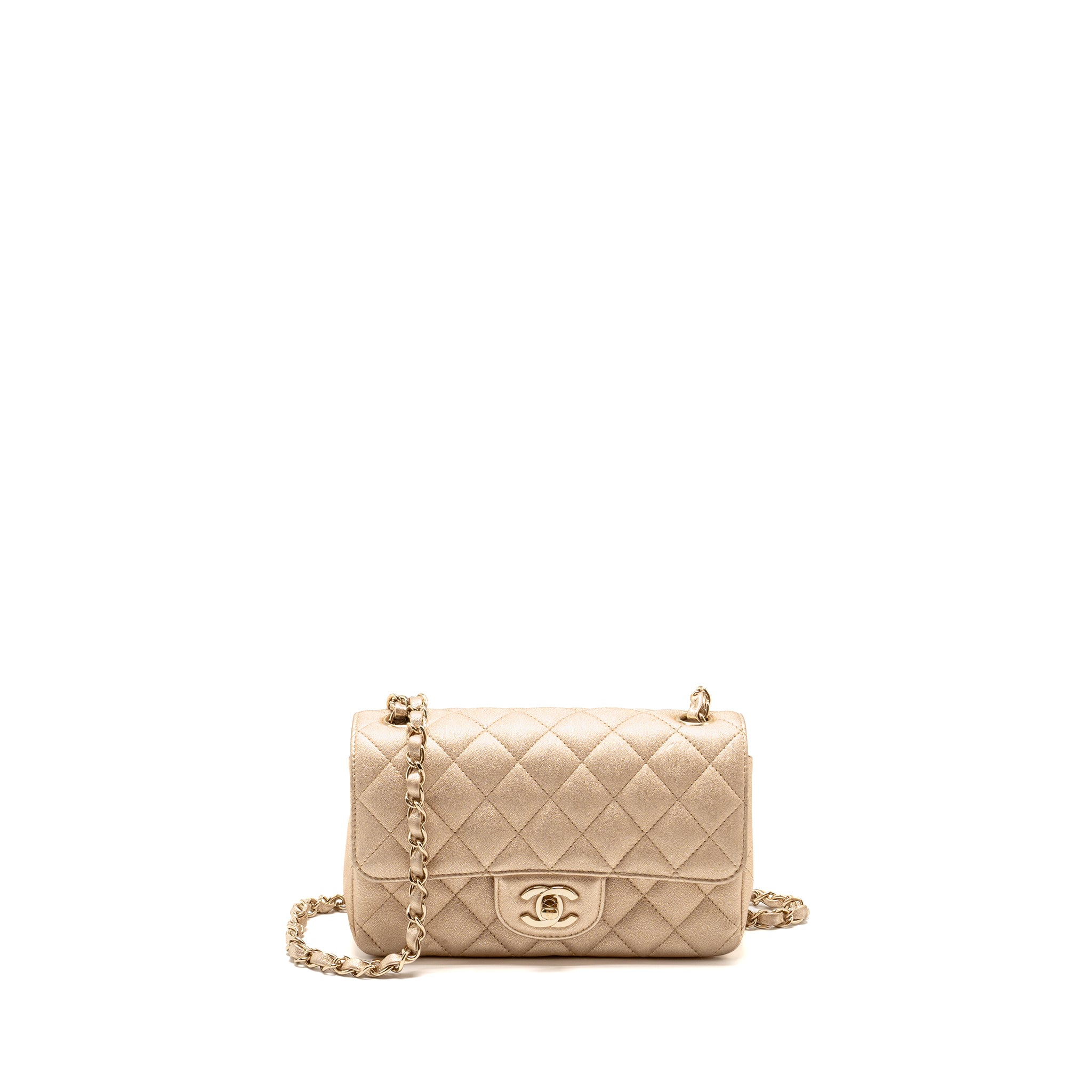 CHANEL MINI RECTANGULAR FLAP BAG LAMBSKIN METALLIC GOLD LGHW