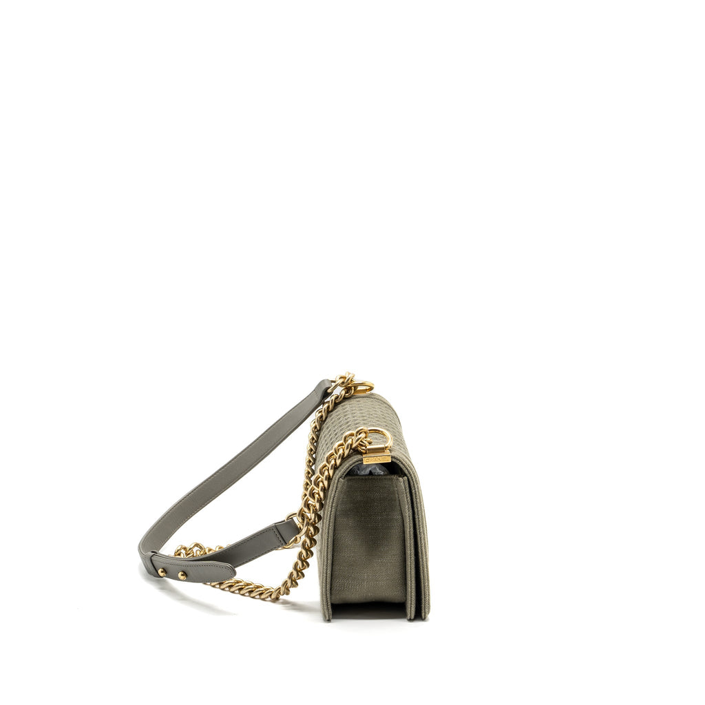 CHANEL MEDIUM BOY BAG DENIM OLIVE GREEN BRUSHED GHW