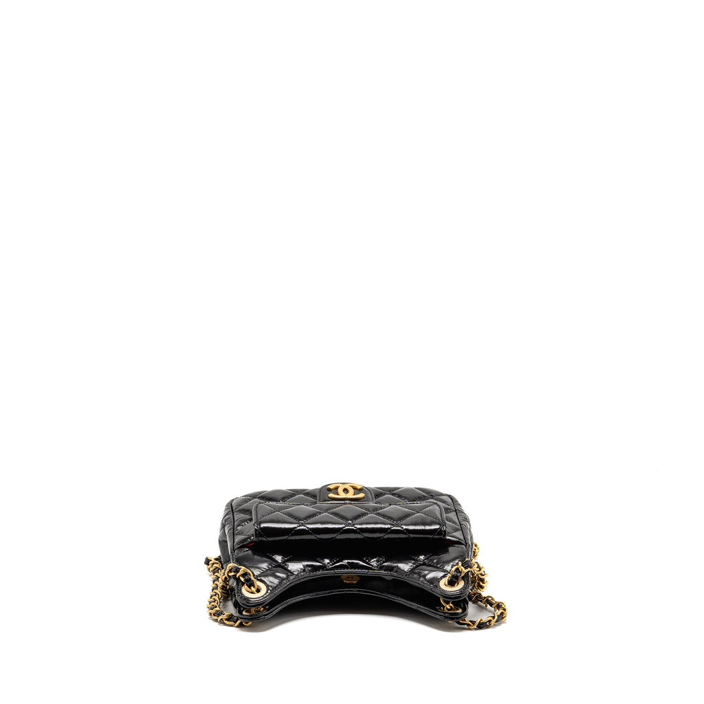 CHANEL 23B SMALL HOBO BAG SHINY CALFSKIN BLACK GHW (MICROCHIP)