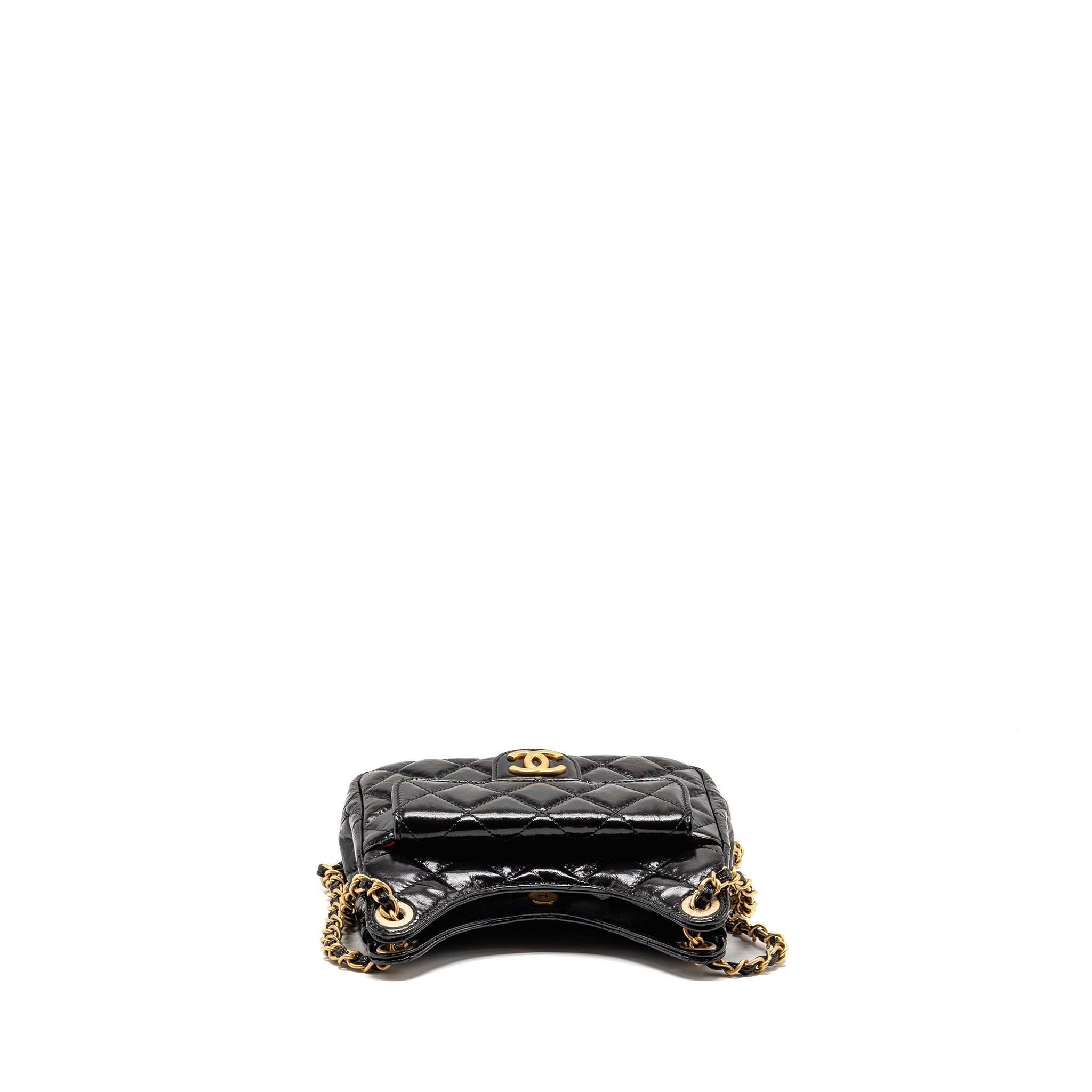 CHANEL 23B SMALL HOBO BAG SHINY CALFSKIN BLACK GHW (MICROCHIP)