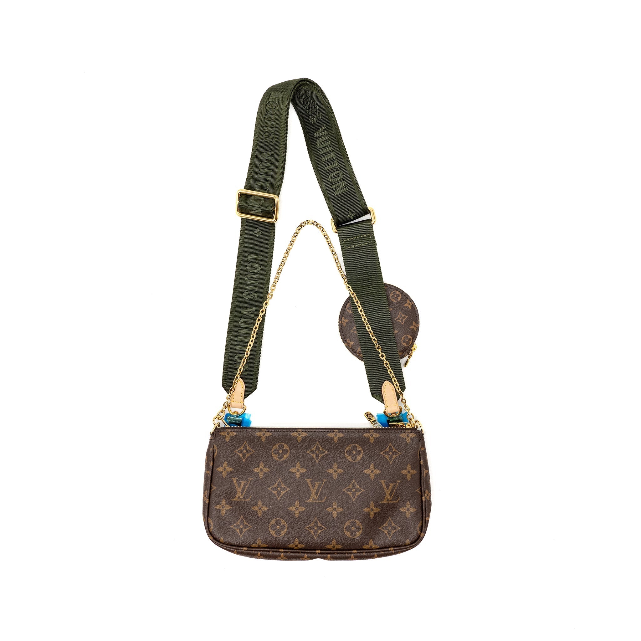 LOUIS VUITTON MULTI POCHETTE MONOGRAM CANVAS KHAKI STRAP GHW