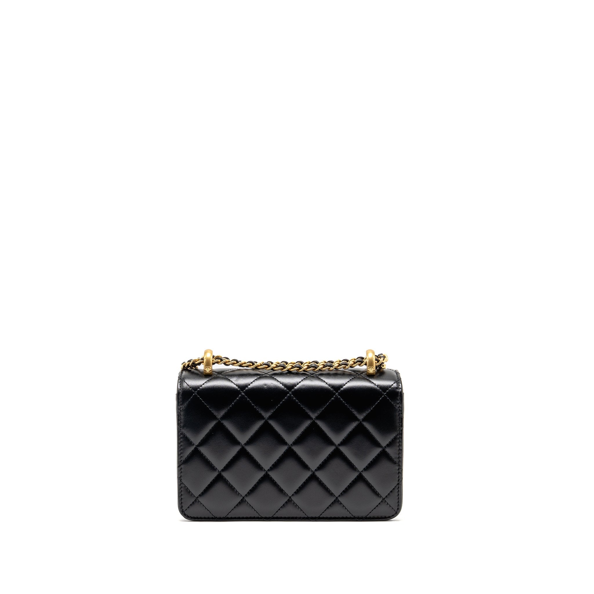 CHANEL GOLD CRUSH FLAP BAG CALFSKIN BLACK GHW (MICROCHIP)