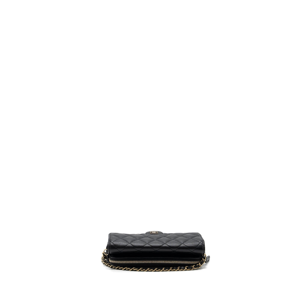 CHANEL DOUBLE POCKET WALLET ON CHAIN CAVIAR BLACK LGHW (MICROCHIP)