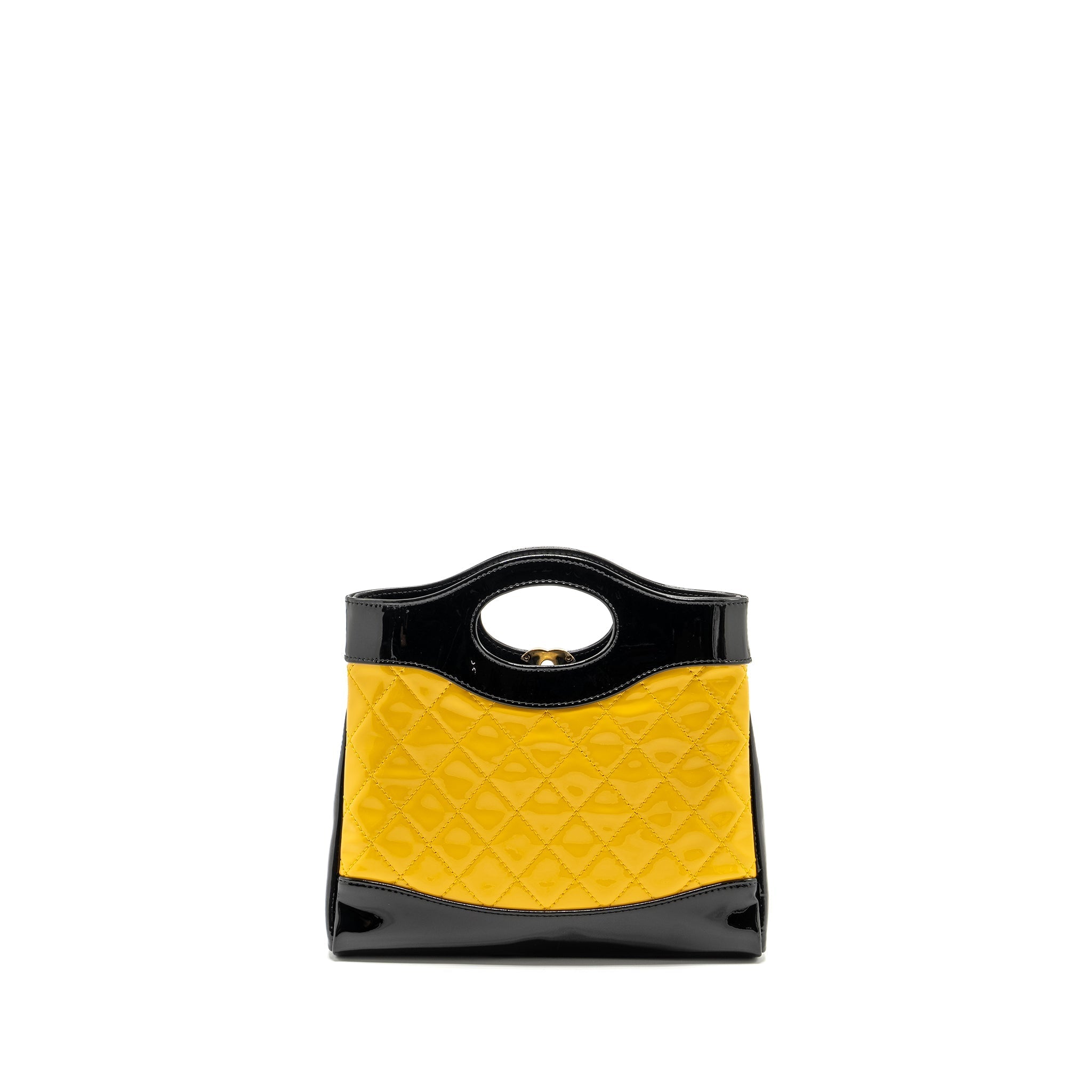 CHANEL MINI 31 BAG PATENT BLACK/YELLOW LGHW (MICROCHIP)