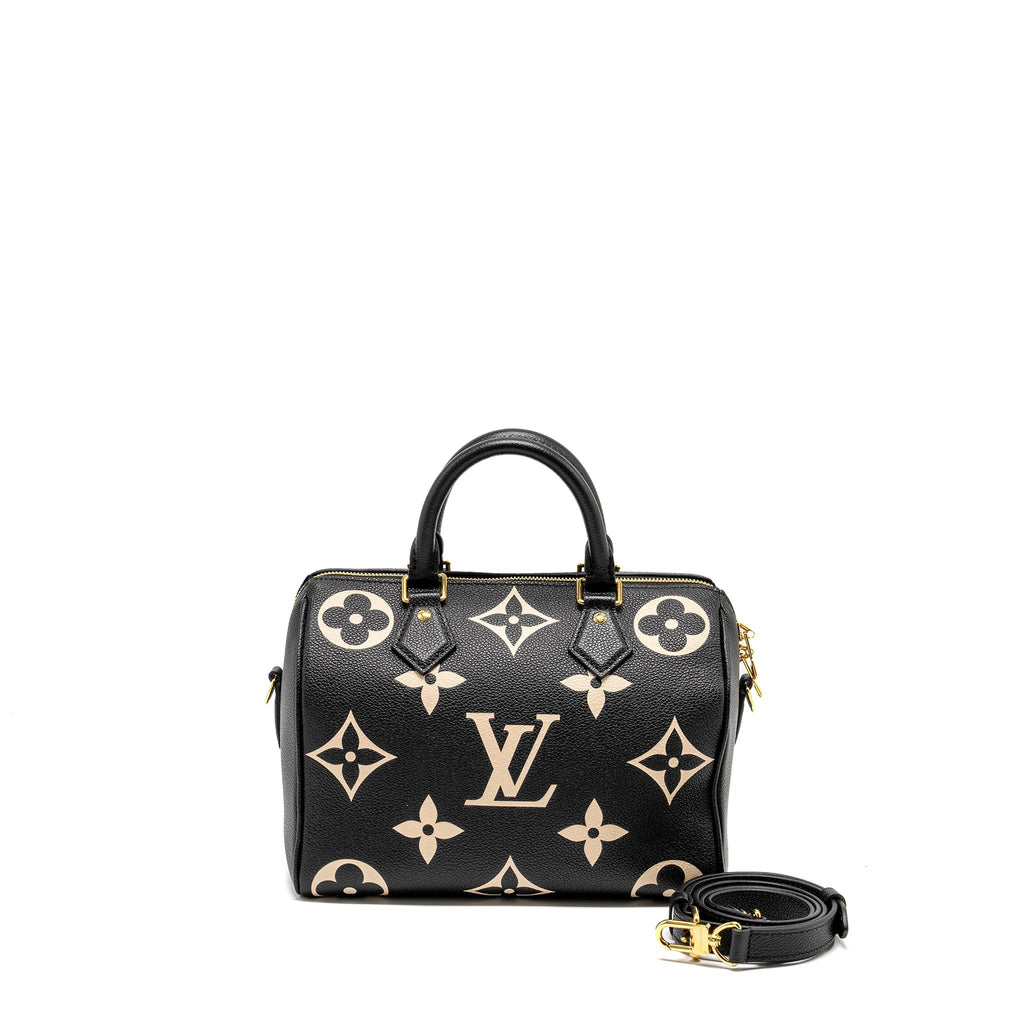 LOUIS VUITTON SPEEDY 25 BANDOULIERE BICOLOR MONOGRAM EMPREINTE BLACK GHW
