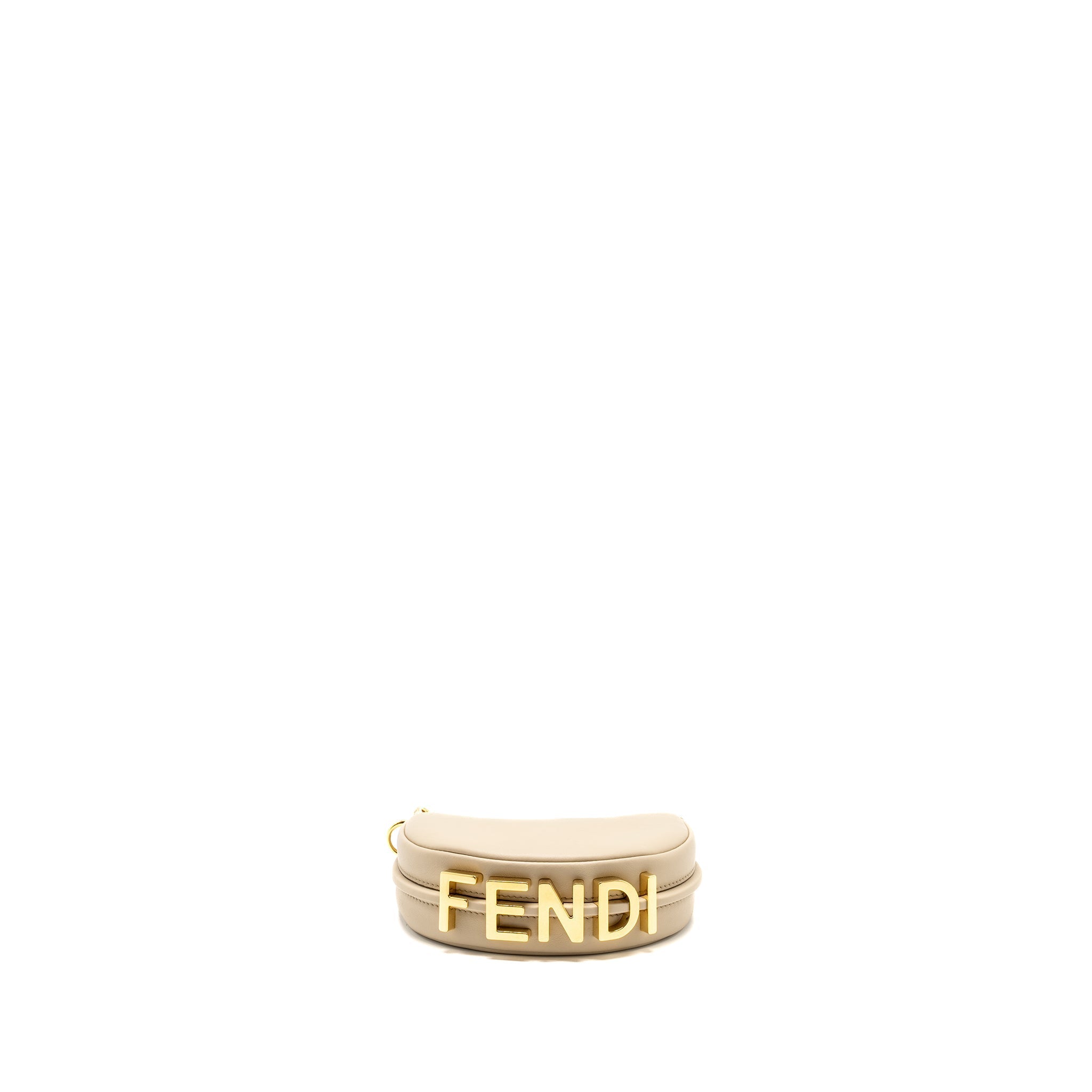 FENDI NANO FENDIGRAPHY LEATHER CHARM CALFSKIN BEIGE GHW