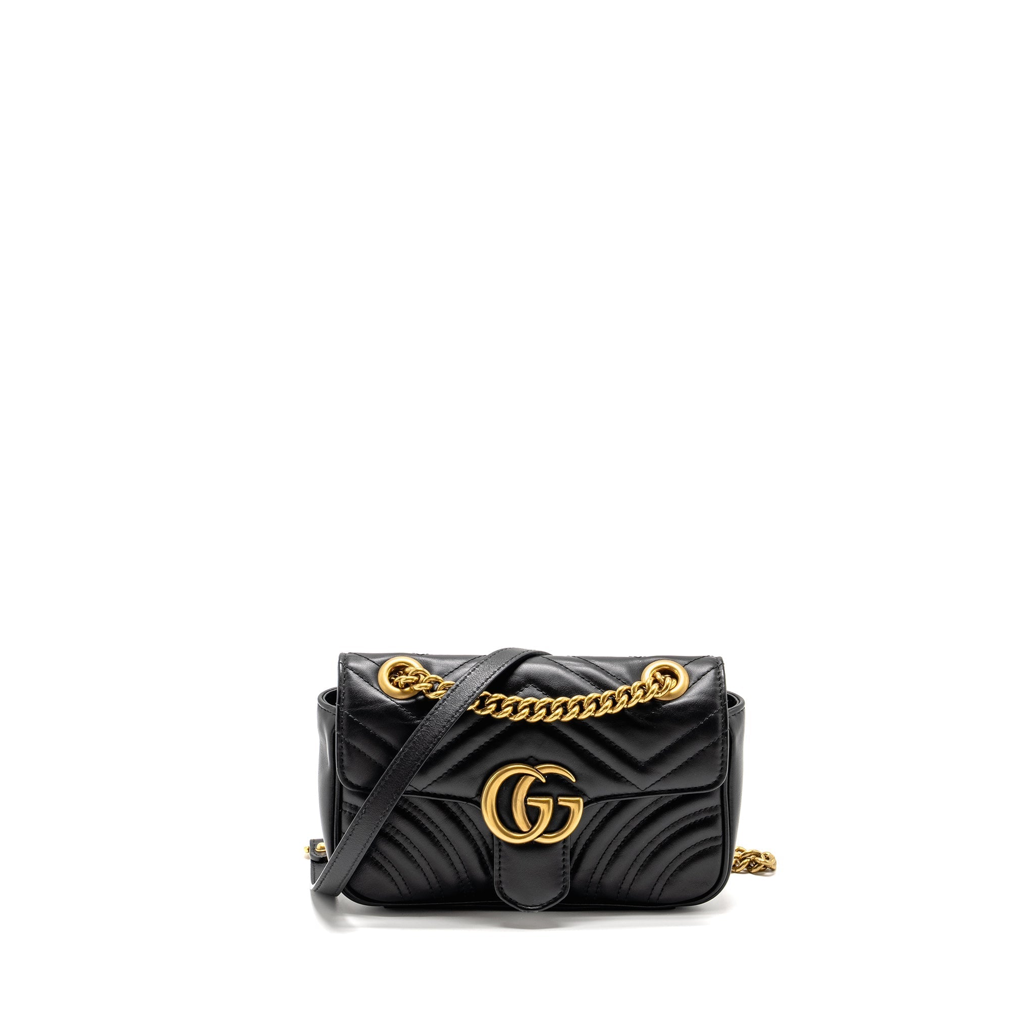 GUCCI MINI GG MARMONT SHOULDER BAG CALFSKIN BLACK GHW