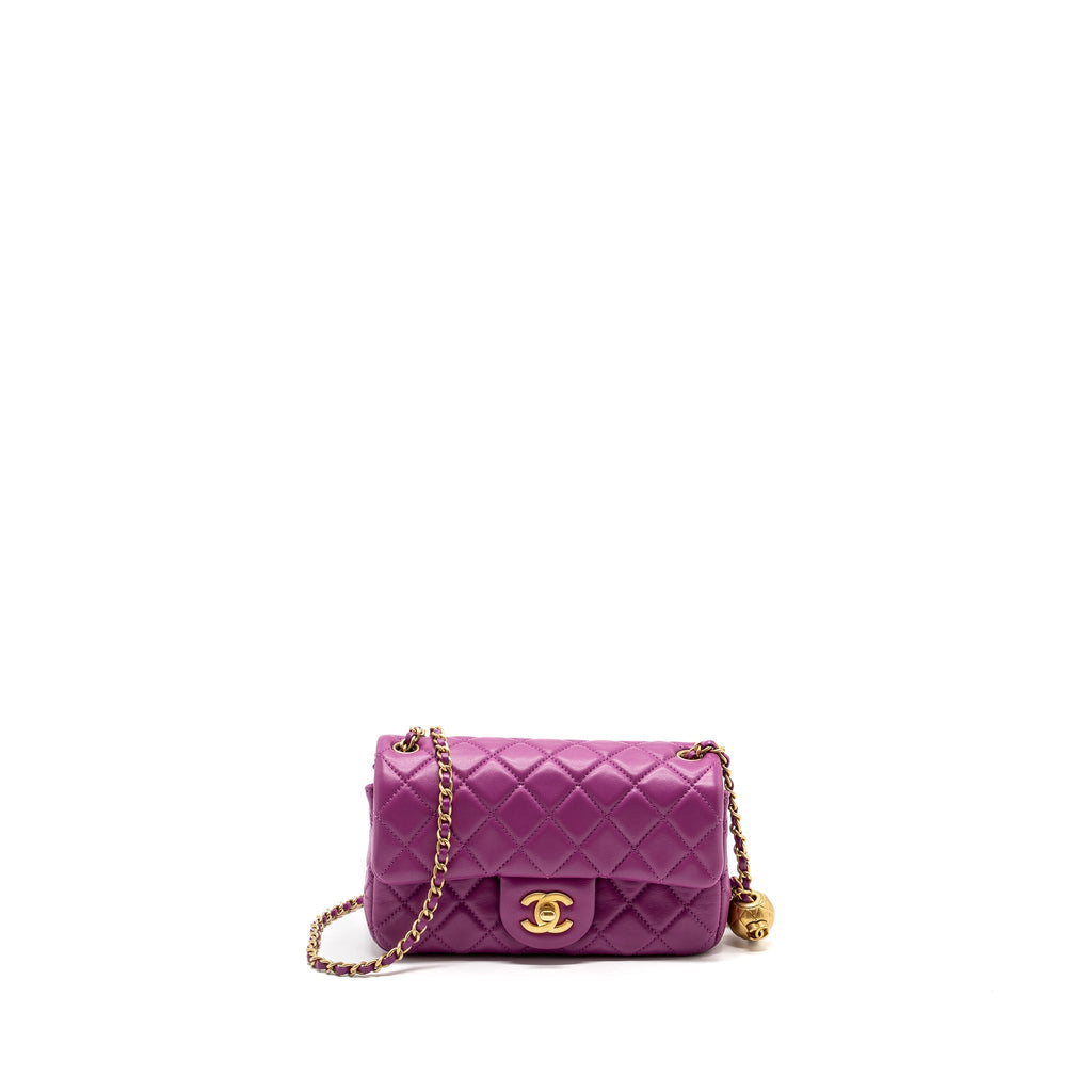 CHANEL PEARL CRUSH MINI RECTANGULAR FLAP BAG LAMBSKIN PURPLE GHW