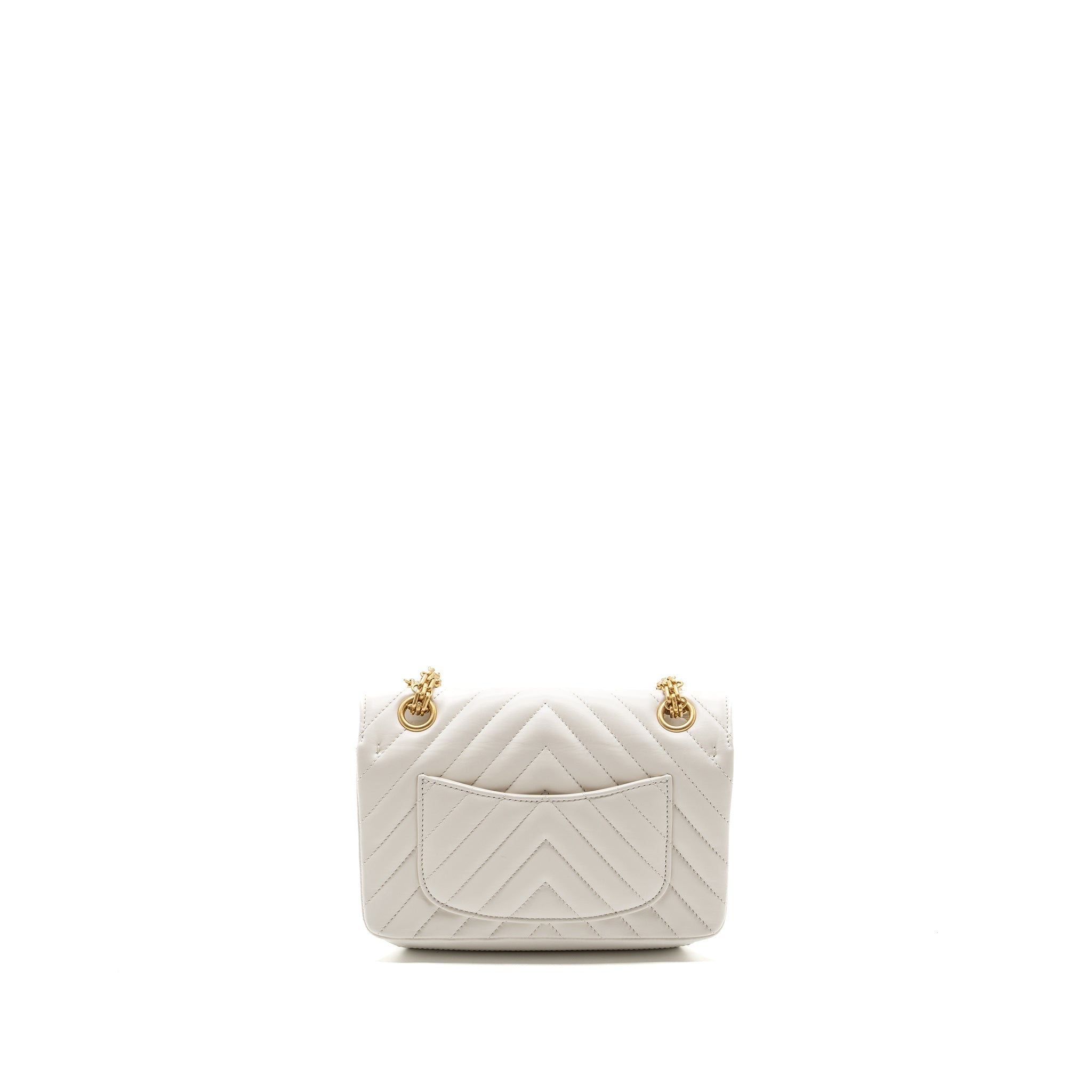 CHANEL MINI CHEVRON 2.55 REISSUE FLAP BAG CALFSKIN WHITE GHW (MICROCHIP)