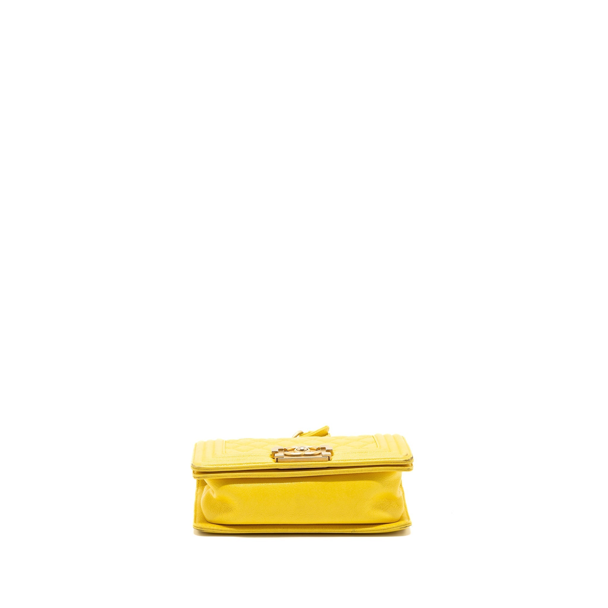 CHANEL SMALL BOY BAG GRAIN CALFSKIN YELLOW GHW