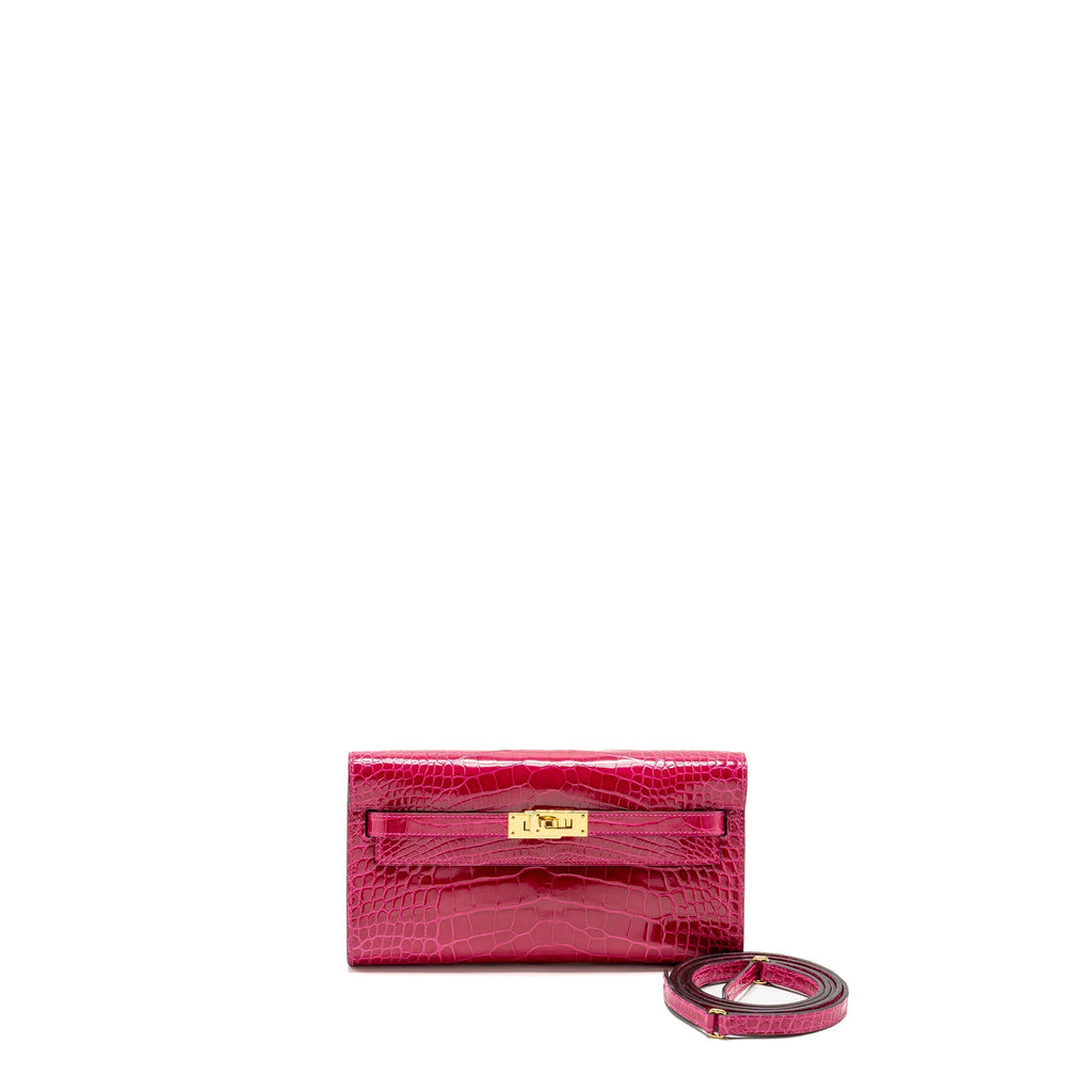 HERMES KELLY TO GO SHINY ALLIGATOR MISSISSIPPIENSIS ROSE MEXICO GHW