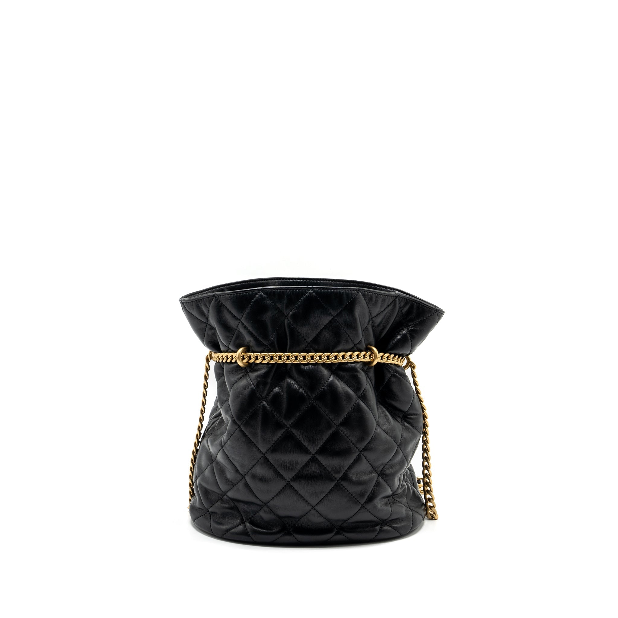 CHANEL 22P DRAWSTRING BUCKET BAG LAMBSKIN BLACK GHW (MICROCHIP)